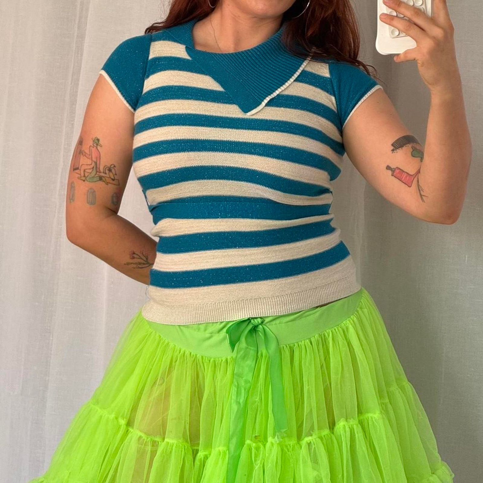 Vintage ✦ Y2K STRIPED METALLIC KNIT TOP ✦ Size S / US 4 / IT 40 - 2 Thumbnail