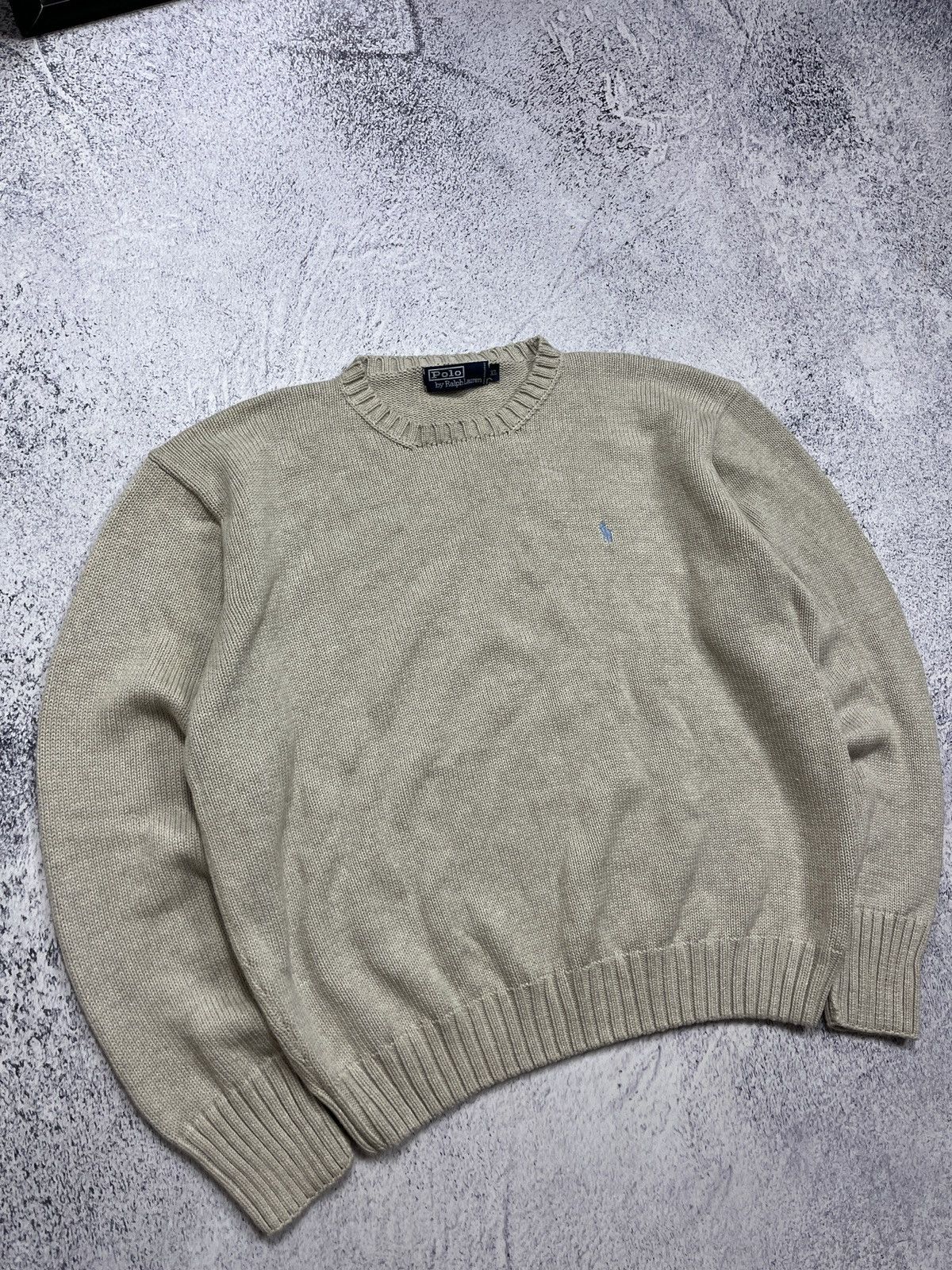 Polo Ralph Lauren × Ralph Lauren × Vintage Vintage 90’s Polo Ralph Lauren Beige Heavy Knit Sweater Hype Size US XL / EU 56 / 4 - 4 Thumbnail