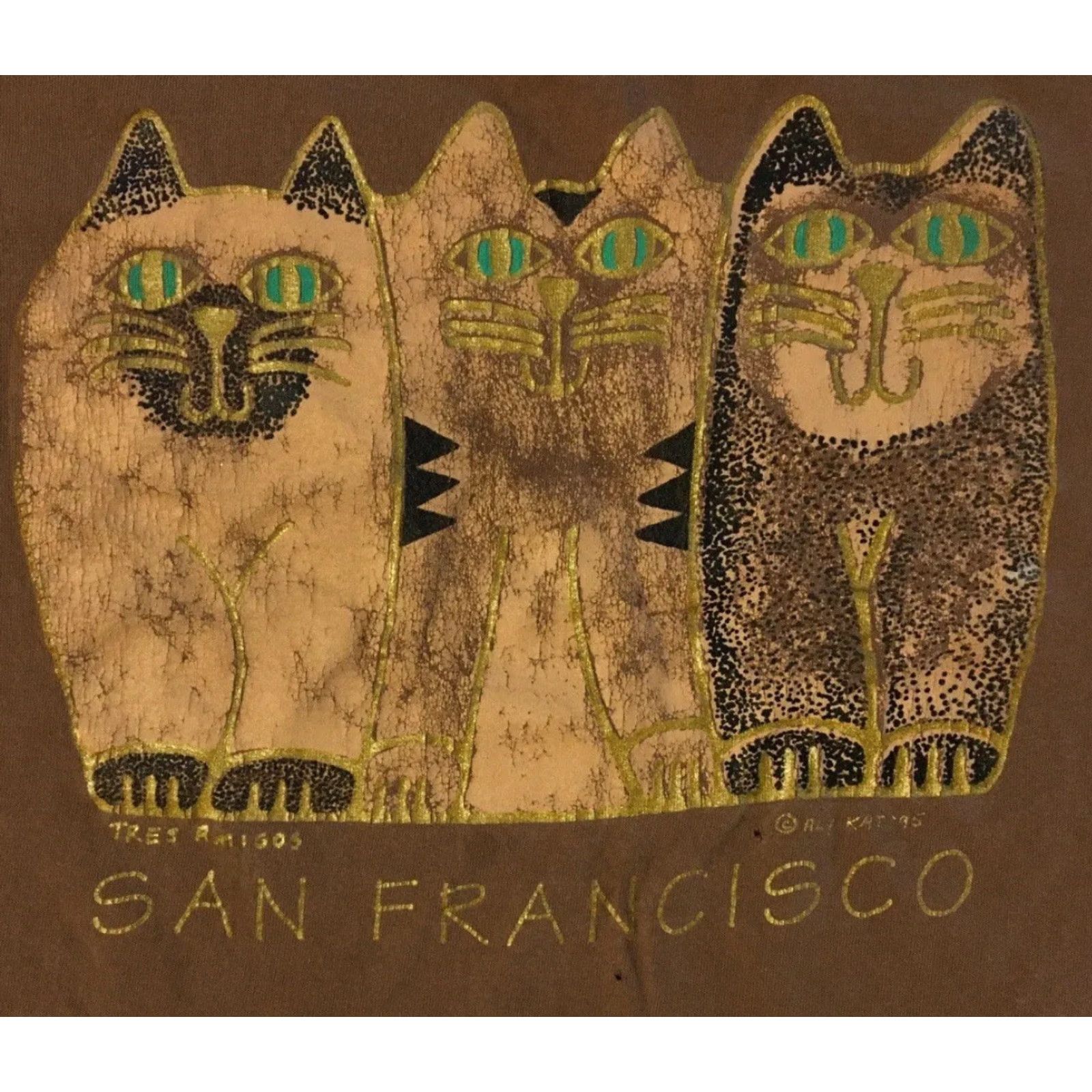 Vintage VINTAGE 90s Abstract Cat Faded Distress Shirt M L San Francisco Art Animal Grunge 80 Size US M / EU 48-50 / 2 - 2 Thumbnail