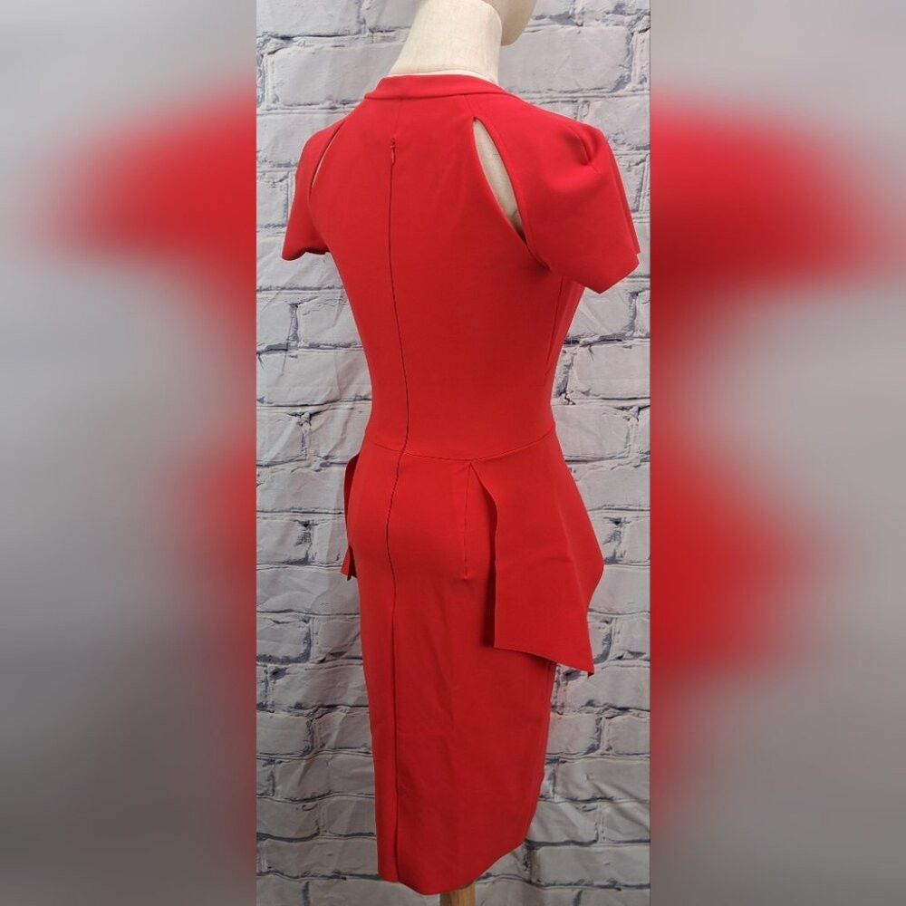 Vintage Greta Constantine Women's Peplum Flynn Dress Red Midi Made Size XS / US 0-2 / IT 36-38 - 7 Thumbnail