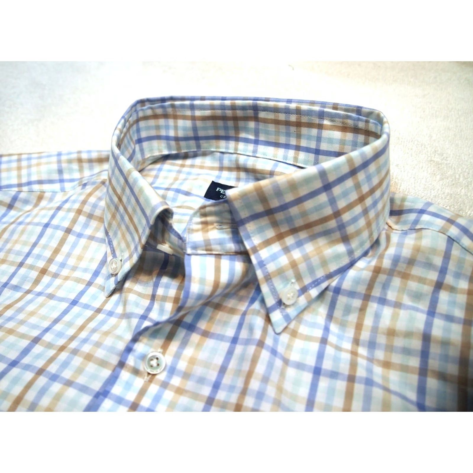 Peter Millar Peter Millar Crown Crafted Sport Shirt Men S Blue Tan Tattersall Check Long Sleeve Button Down Cotton NWT Size US S / EU 44-46 / 1 - 7 Thumbnail