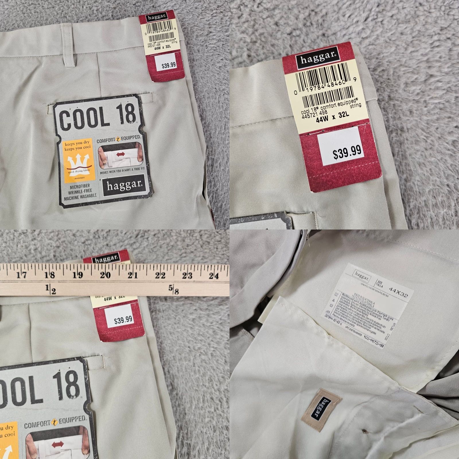 Haggar Haggar Dress Pants Mens 44x30 Classic Fit Flat Front Comfort Cotton Beige Polyester Size US 44 / EU 60 - 8 Thumbnail