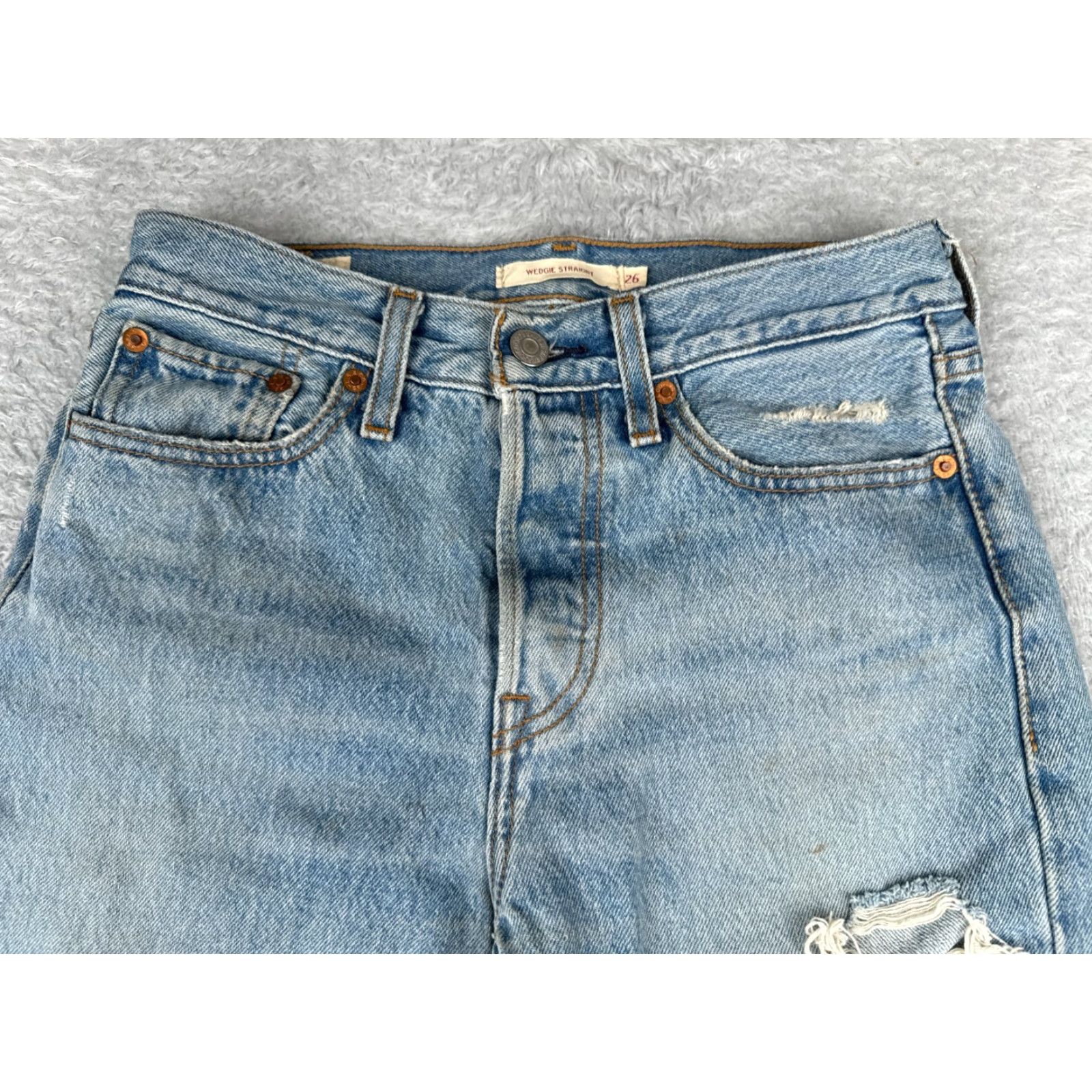 Levi's Levis Premium Jeans Women 26 Blue Denim Wedgie Distressed Stained 26x26 Jeans Size 26" / US 2 / IT 38 - 4 Thumbnail