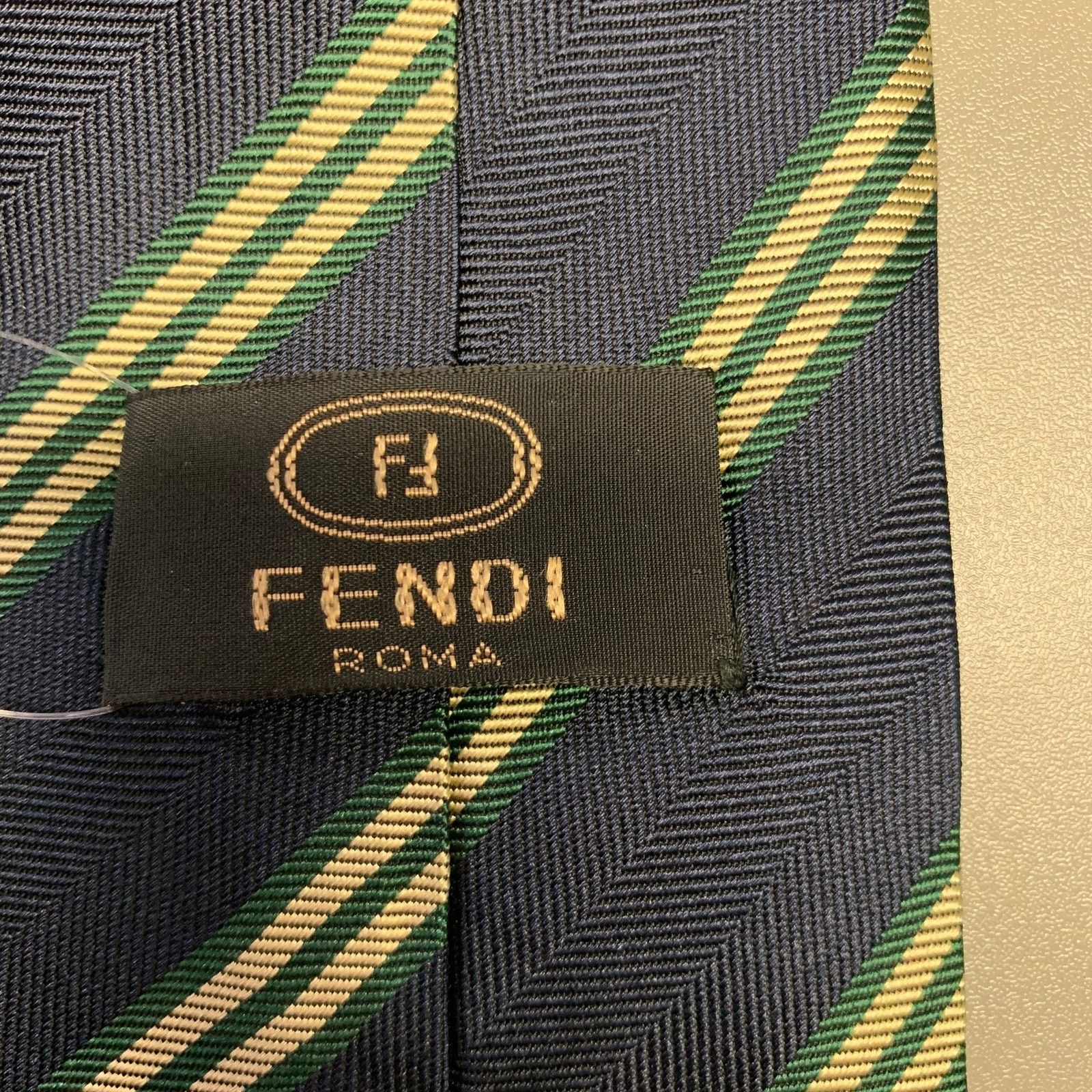 Fendi FENDI Navy Gold Diagonal Stripe Silk Tie Size ONE SIZE - 2 Thumbnail