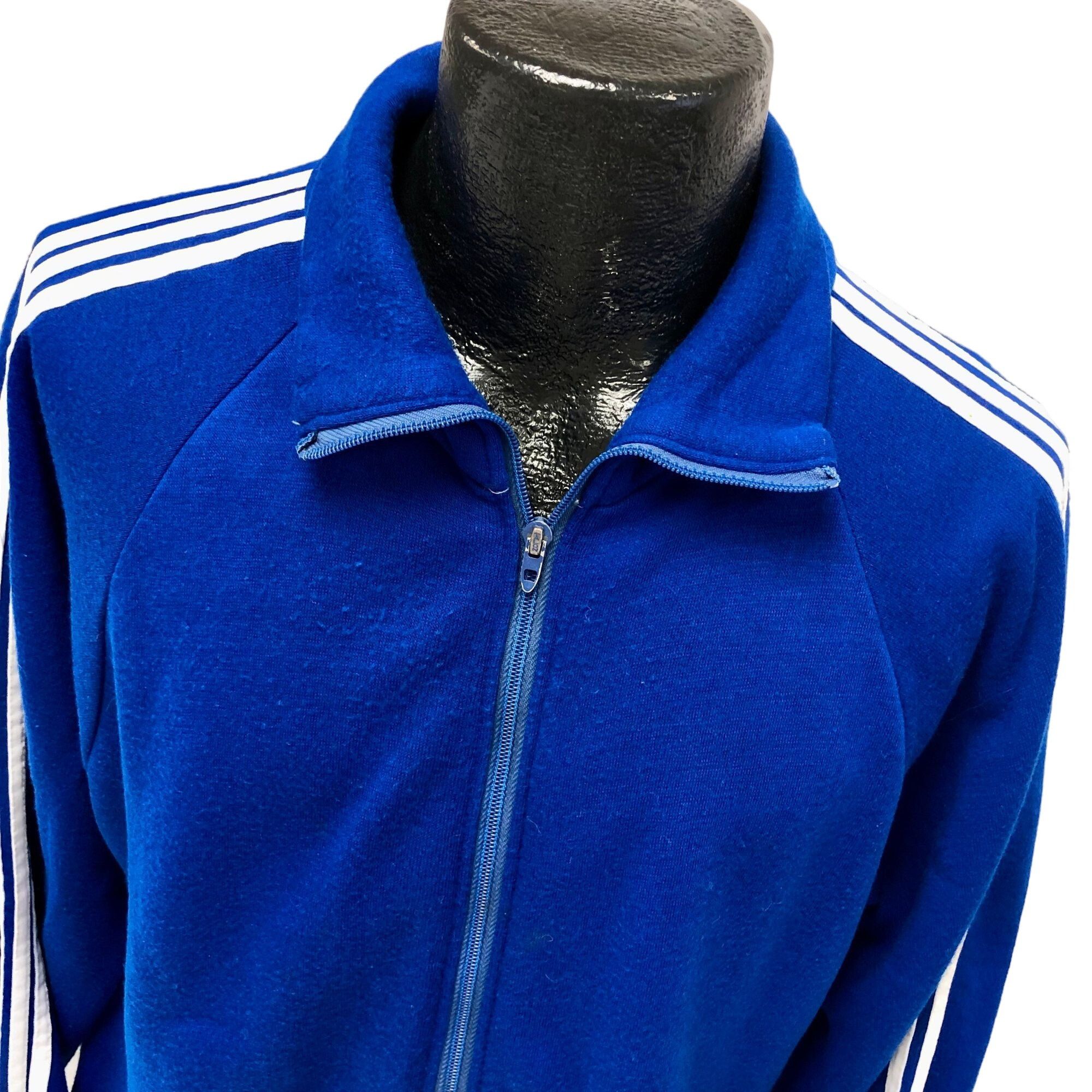 Other Vtg Royal Blue Creslan Acrylic STRIPE Warm Up Jacket Size US XL / EU 56 / 4 - 2 Thumbnail