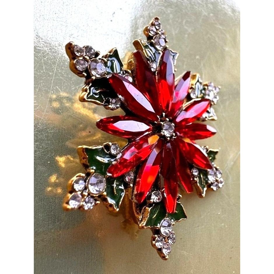 Handmade Poinsettia Brooch Pin New Christmas Flower December Birthsto Size ONE SIZE - 10 Thumbnail