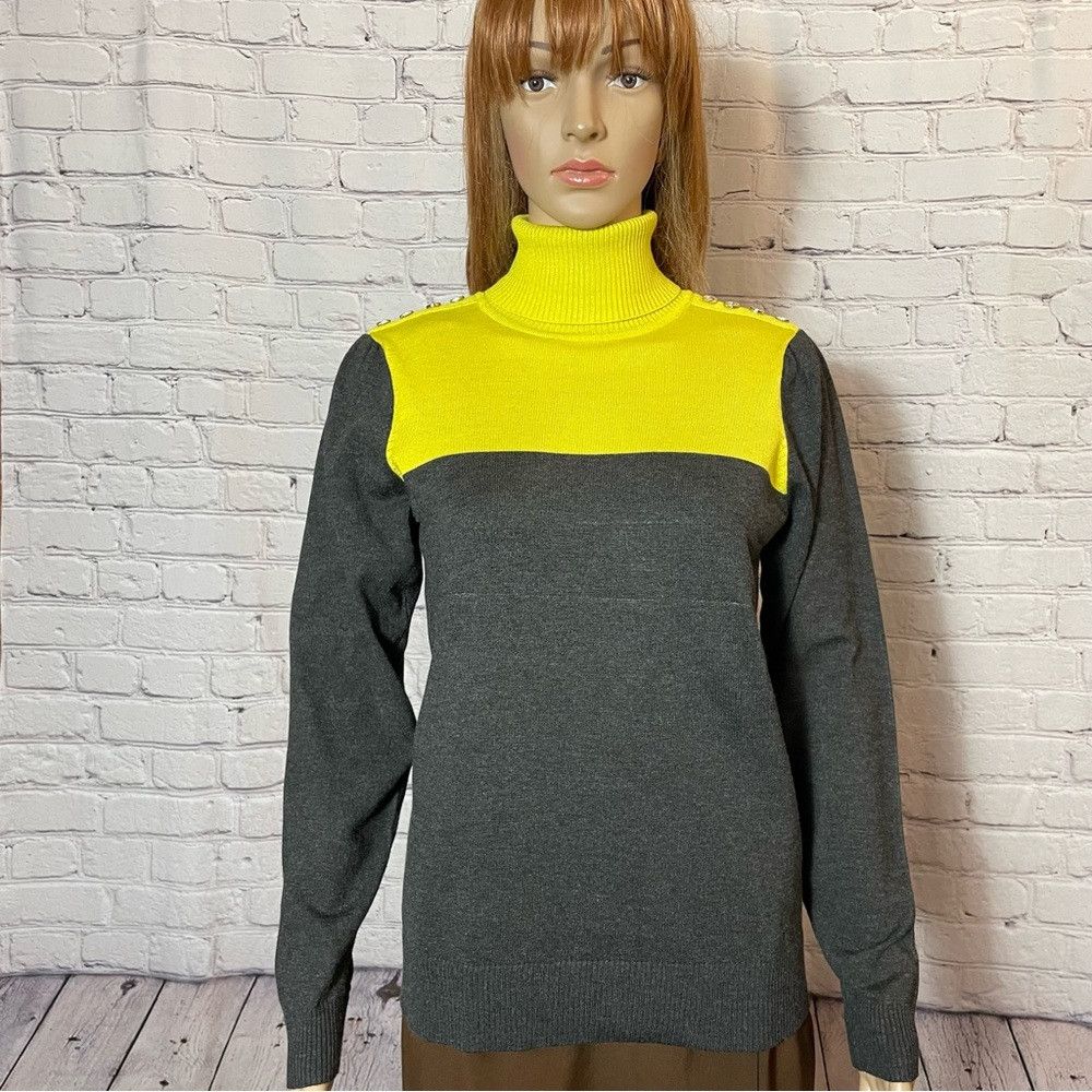 Joseph NWT New Joseph A. Grey Olive Colorblock Knit Pullover Turtl Size S / US 4 / IT 40 - 1 Thumbnail