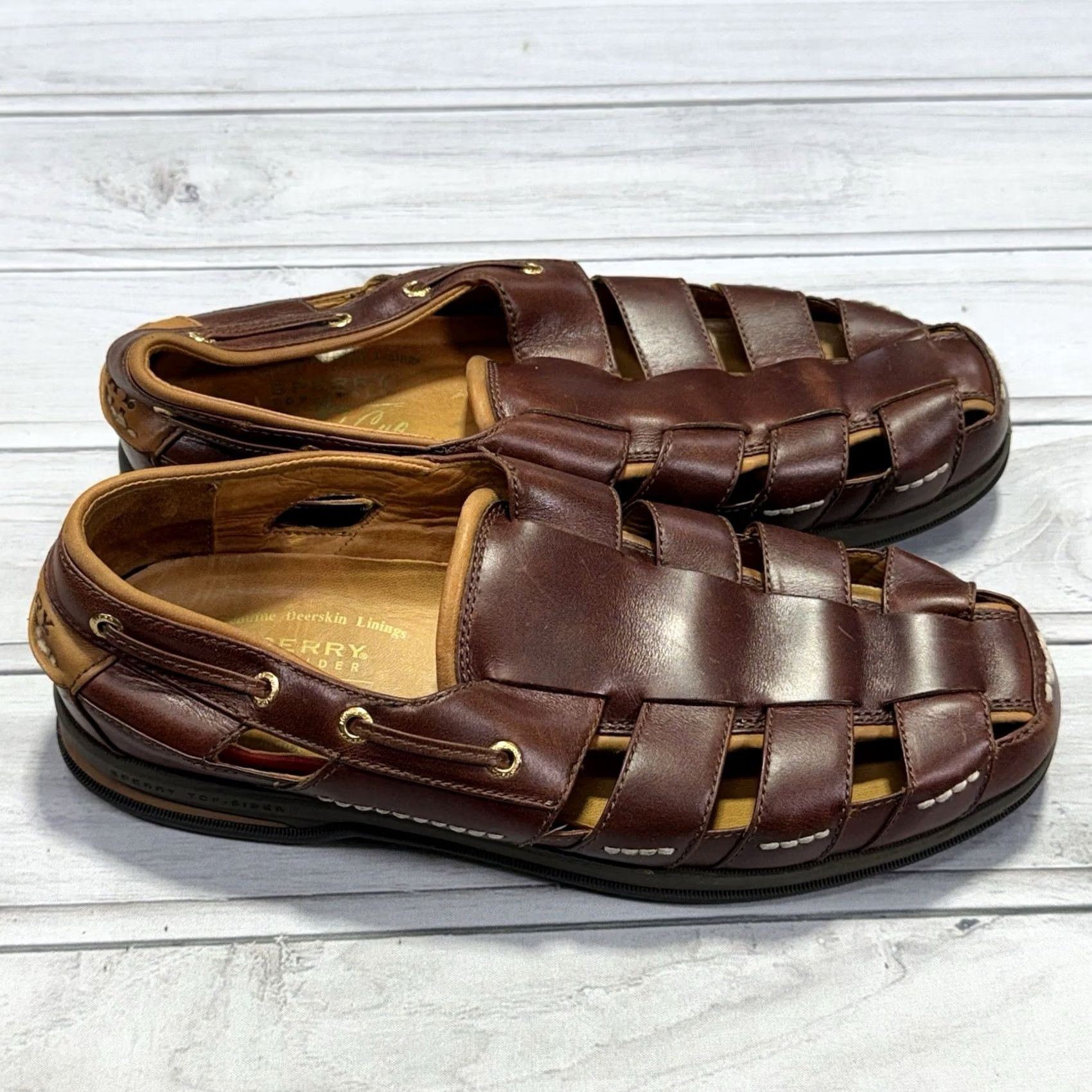 Sperry Sperry Top Sider Gold Cup Fisherman Sandals Mens 10.5 Leather Deerskin Vibram Brown Slp-On Size US L / EU 52-54 / 3 - 2 Thumbnail