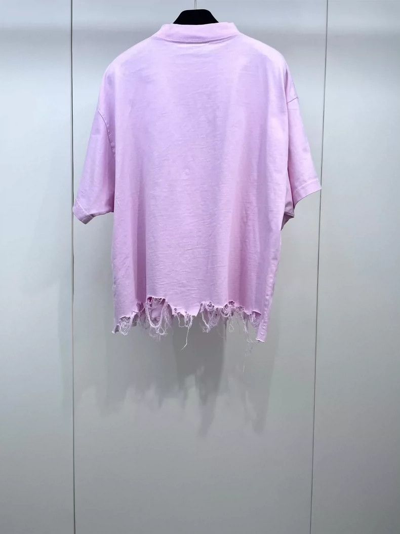 Balenciaga Balenciaga Pink Destroyed Short Sleeve T-Shirt Size L / US 10 / IT 46 - 3 Thumbnail
