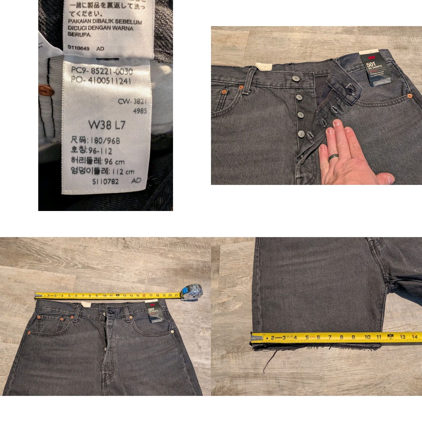 VINTAGE Levi’s 501 Original Fit Cut Off Denim Jean Shorts Black 38 Men’s 7 in Inseam 5-Pocket Denim 90s American Outdoor NWT