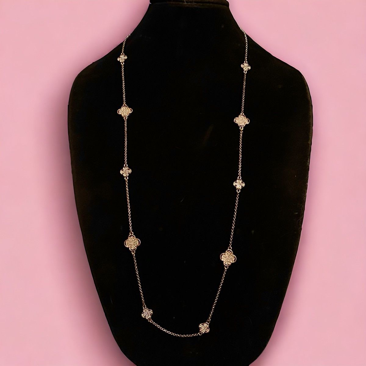 Other Long gold tone stationed paved clover links necklace Size ONE SIZE - 1 Thumbnail