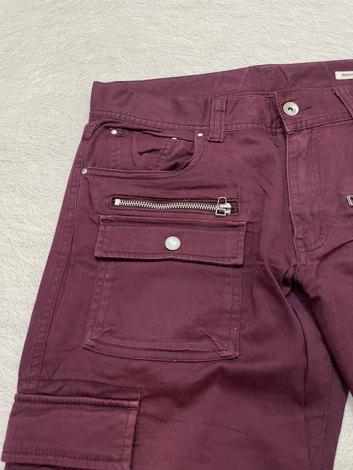 semanticdesign 2000s Semantic Cargo Pants Burgundy Zip Pocket Detail Size US 33 - 3 Thumbnail