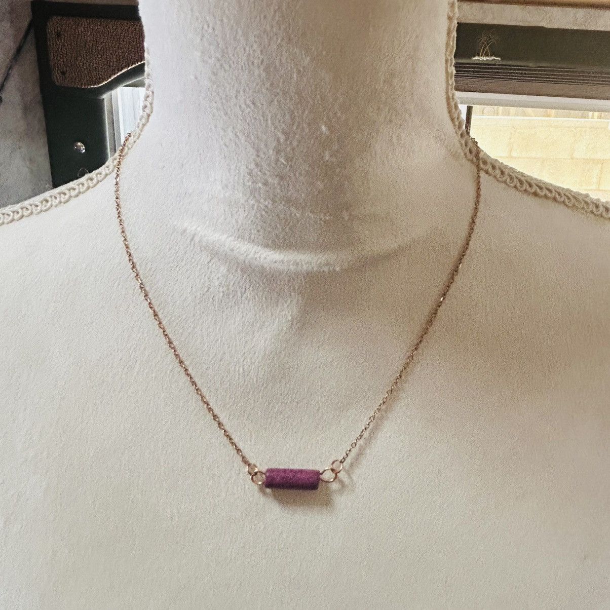 Handmade Handcrafted plum painted bar pendant on chain necklace Size ONE SIZE - 2 Thumbnail