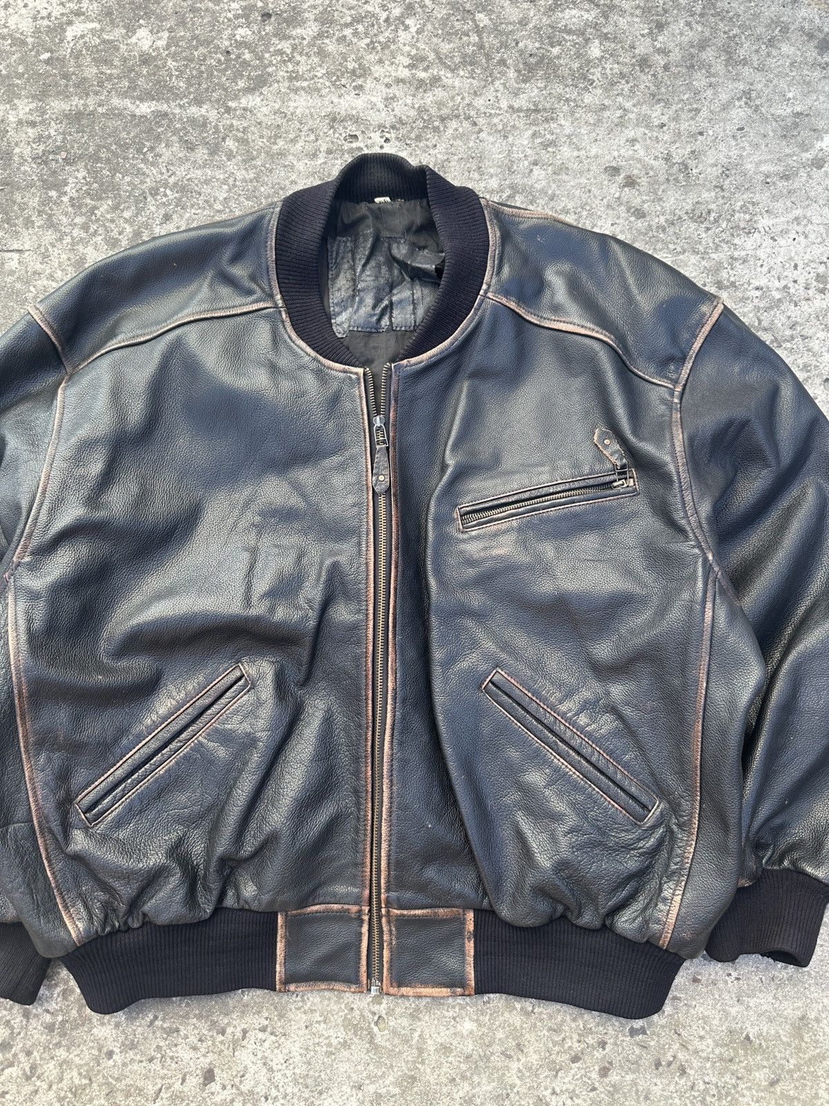 Leather Y2K Bombers Leather Jacket Black Avant Garde Opium Style USA Size US XL / EU 56 / 4 - 2 Thumbnail