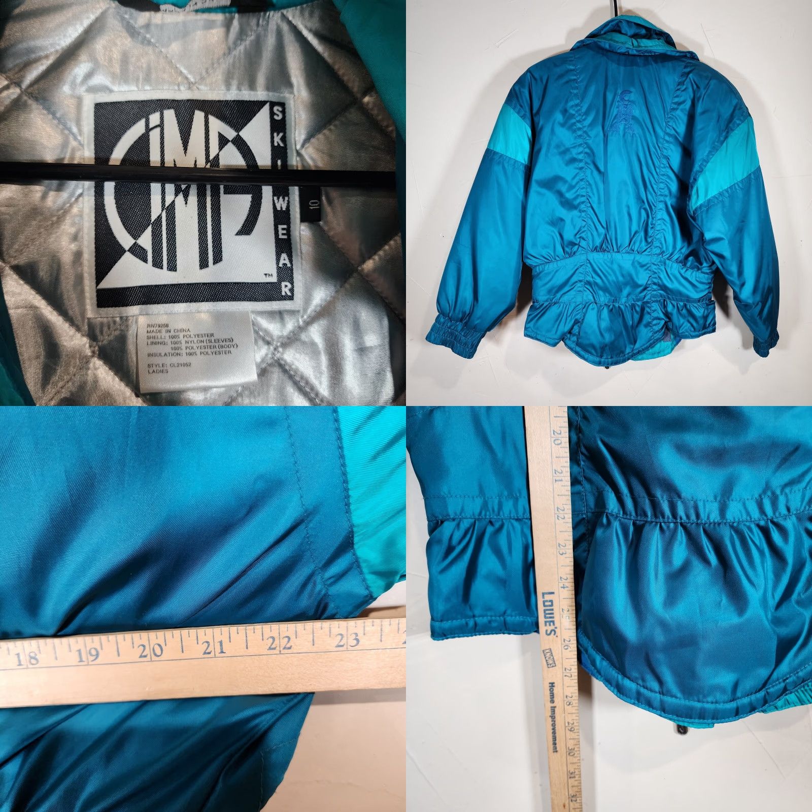 Altea VINTAGE Cima Ski Wear Jacket Womens 10 Blue Puffer Short Stand-Up Collar Nylon Zip Full Zipper Logo Windproof 80s 90s Retro Funky Size L / US 10 / IT 46 - 8 Thumbnail
