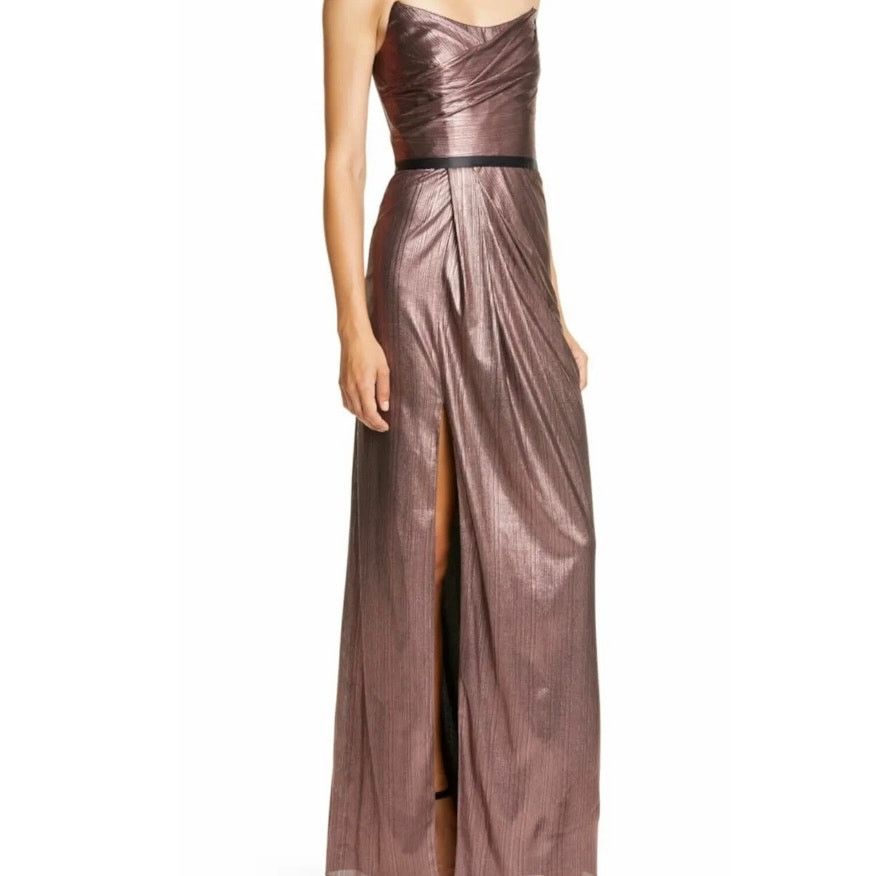 Marchesa NWT Marchesa Notte Metallic Lame Strapless Belted Gown Size L / US 10 / IT 46 - 4 Thumbnail