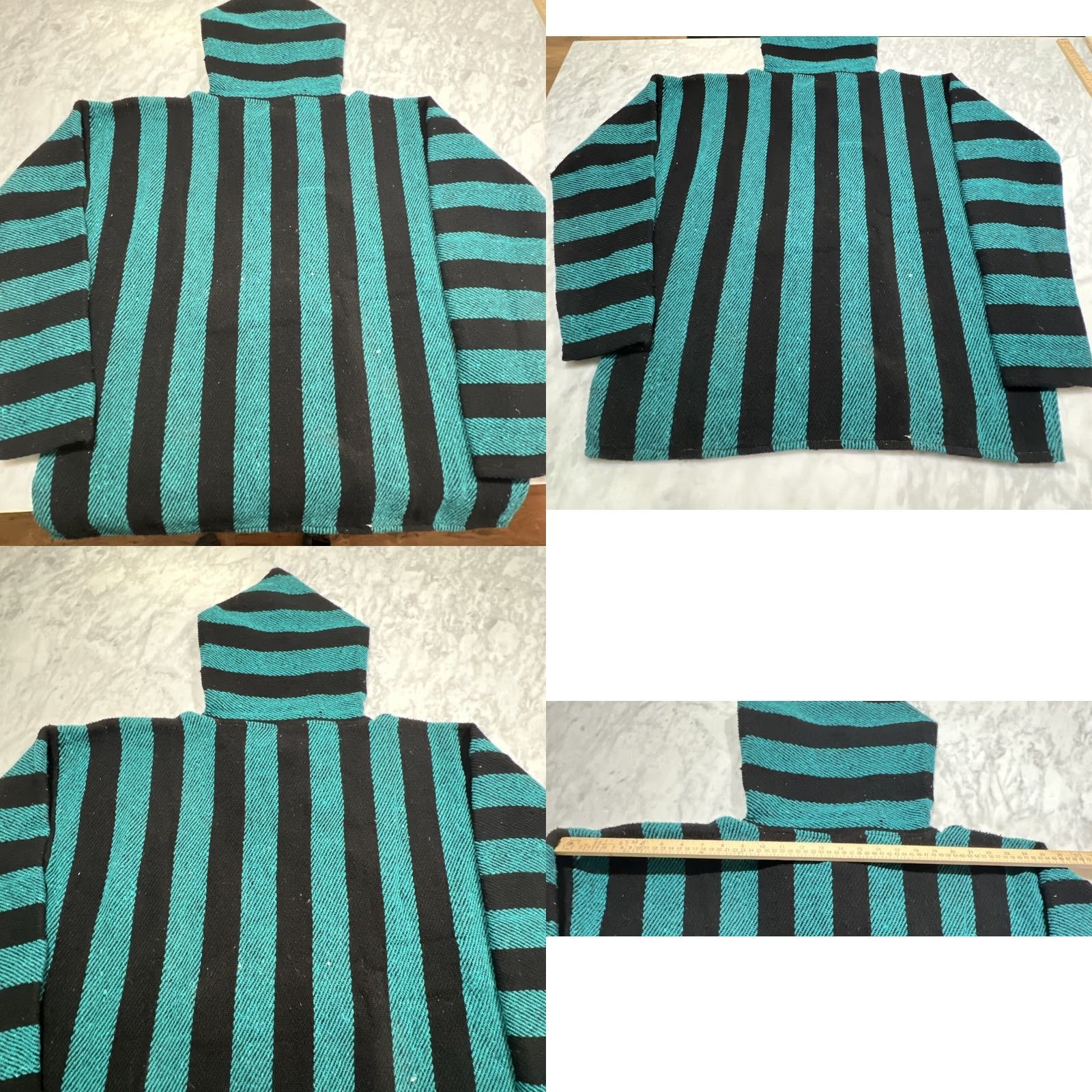 Altea VINTAGE Arti-Lana Hoodie Men XL Pullover Black Teal Striped Beach Hippie Pockets Geometric Tweed Wool Blend Size US XL / EU 56 / 4 - 8 Thumbnail