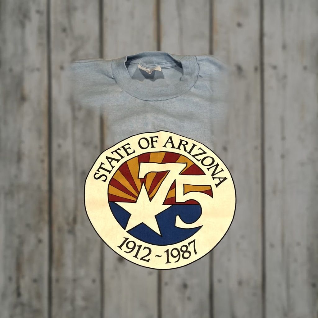 Vintage VINTAGE Hazelwood Premo Arizona 75th Anniversary T Shirt XL Blue Short Sleeve Graphic Tee United States 1980s Mens Size US XL / EU 56 / 4 - 1 Thumbnail