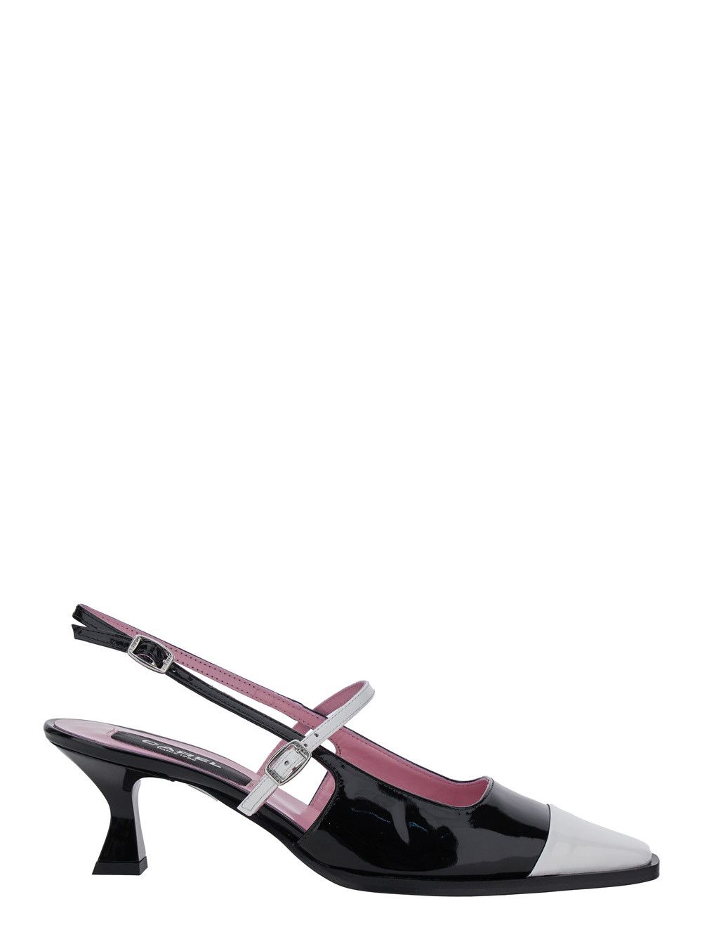 'Cecile' Black Slingback Pumps with Contrasting Toe and Sculpted Heel in Leather Woman