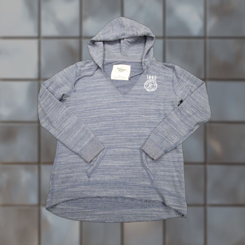 VINTAGE Abercrombie & Fitch Hoodie Sweatshirt Womens L Blue Pullover Heavyweight Fleece Logo 90s 2000s Mens Girls?
