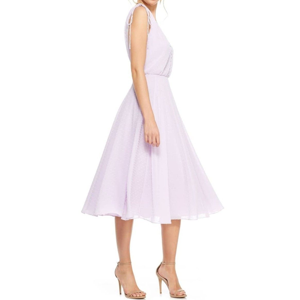 Other Gal Meets Glam Hillary Clip Dot Lilac Chiffon Midi Dress Size M / US 6-8 / IT 42-44 - 8 Thumbnail