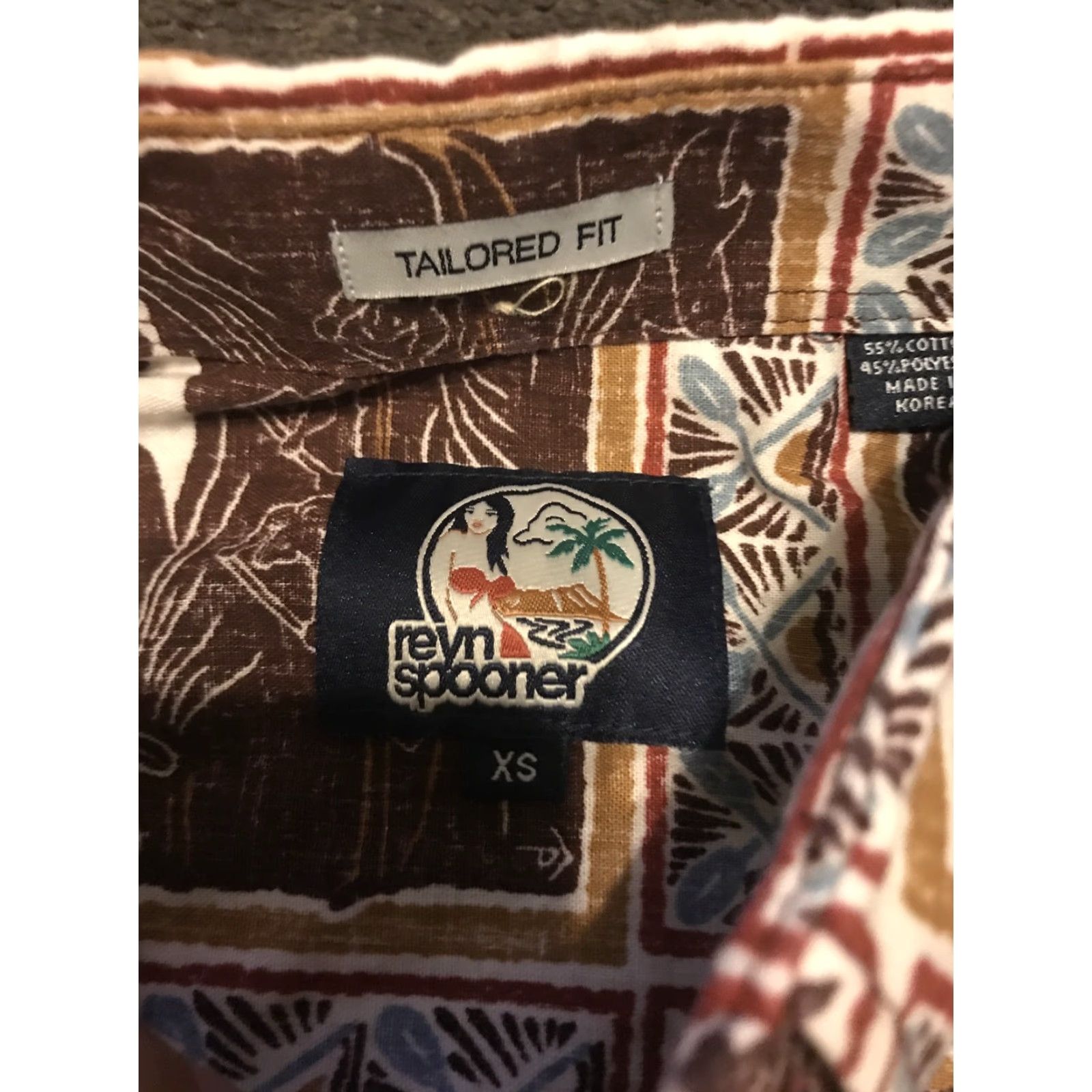 Reyn Spooner REYN SPOONER Button-Up Shirt XS Brown Island Graphic All Over Print Short Sleeve Button-Down Collared Chest Pocket Signature Front Buttons Mens Size US XS / EU 42 / 0 - 3 Thumbnail