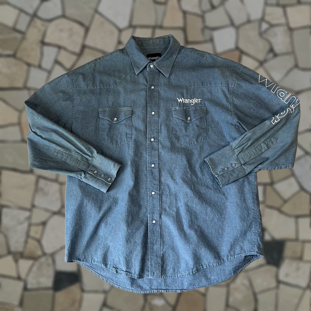 Wrangler Wrangler Western Snap Shirt Long Sleeve Distressed Men’s XL Logo Size US XL / EU 56 / 4 - 1 Thumbnail