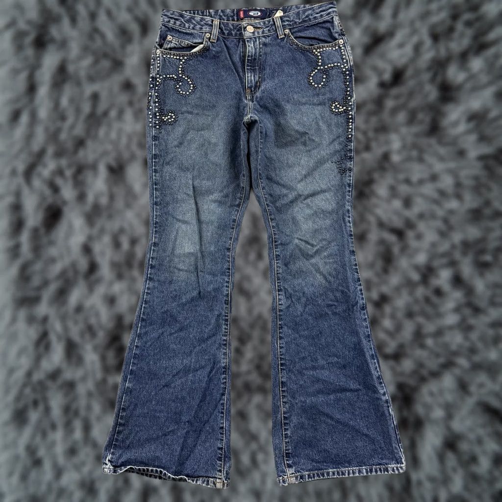 Vintage Bongo Jeans Womens 9 Blue Denim 90s Low Rise Flare Studded Y2K Size 30" / US 8 / IT 44 - 1 Thumbnail