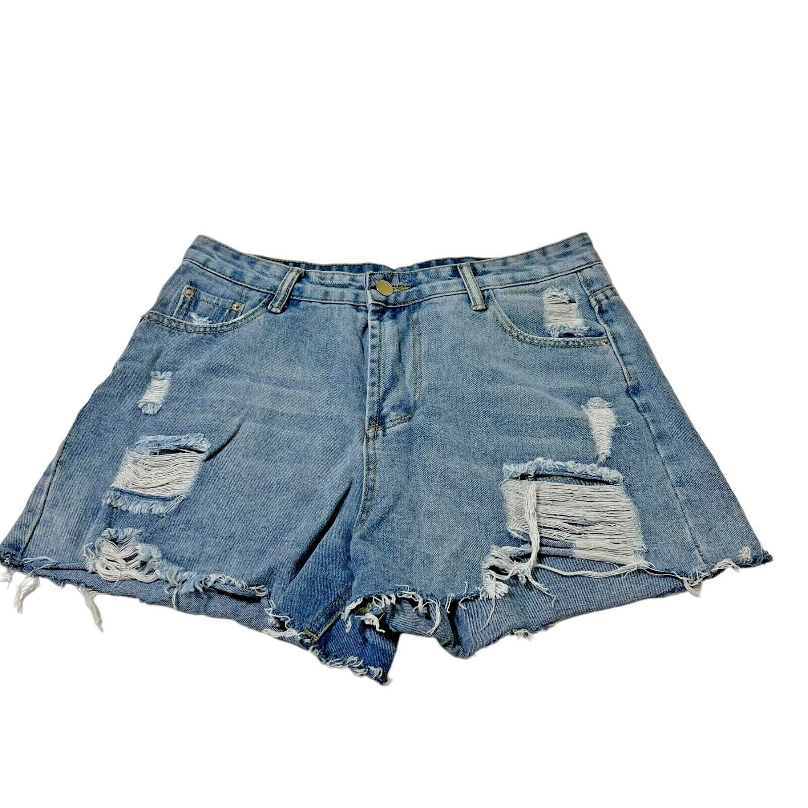 Shein Shein Blue Jean Short Women Large Frayed Distressed Cut Off Size 30" / US 8 / IT 44 - 1 Thumbnail