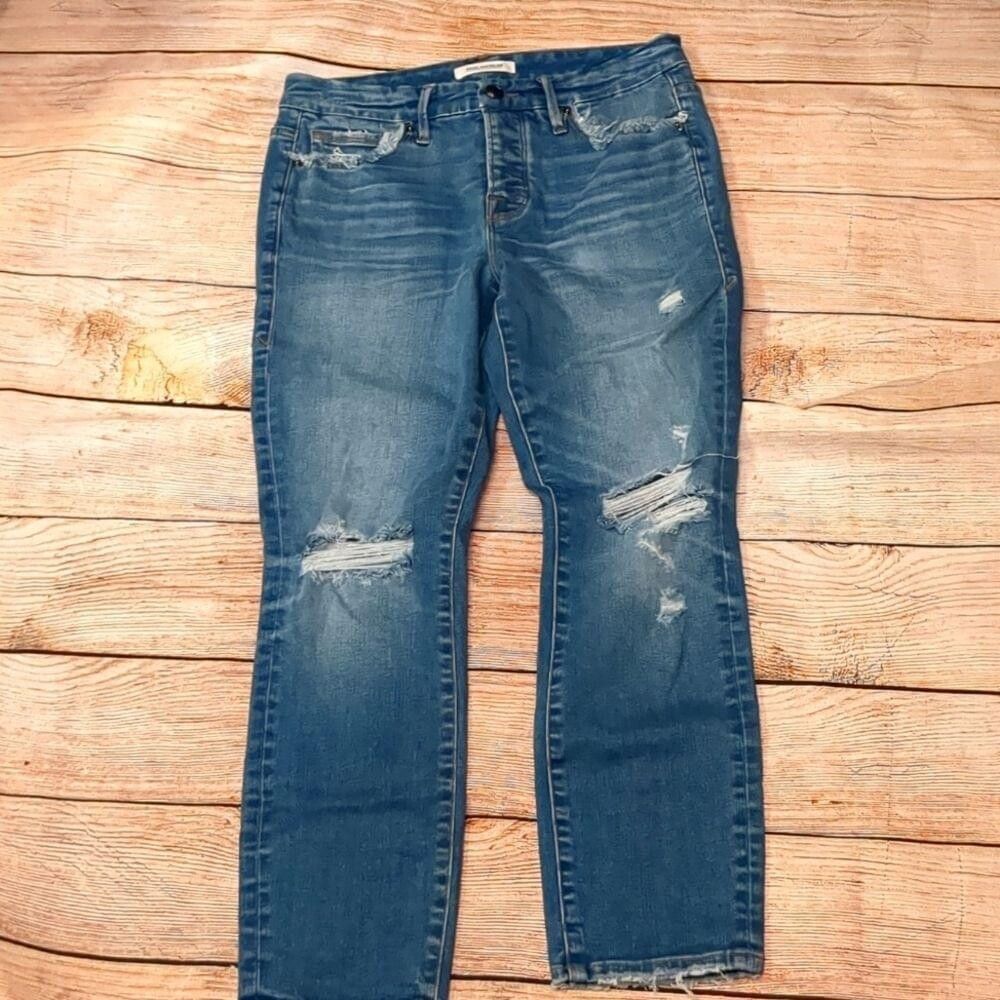 Good American Good American distressed good straight jeans size 4/27 Size 27" / US 4 / IT 40 - 1 Thumbnail
