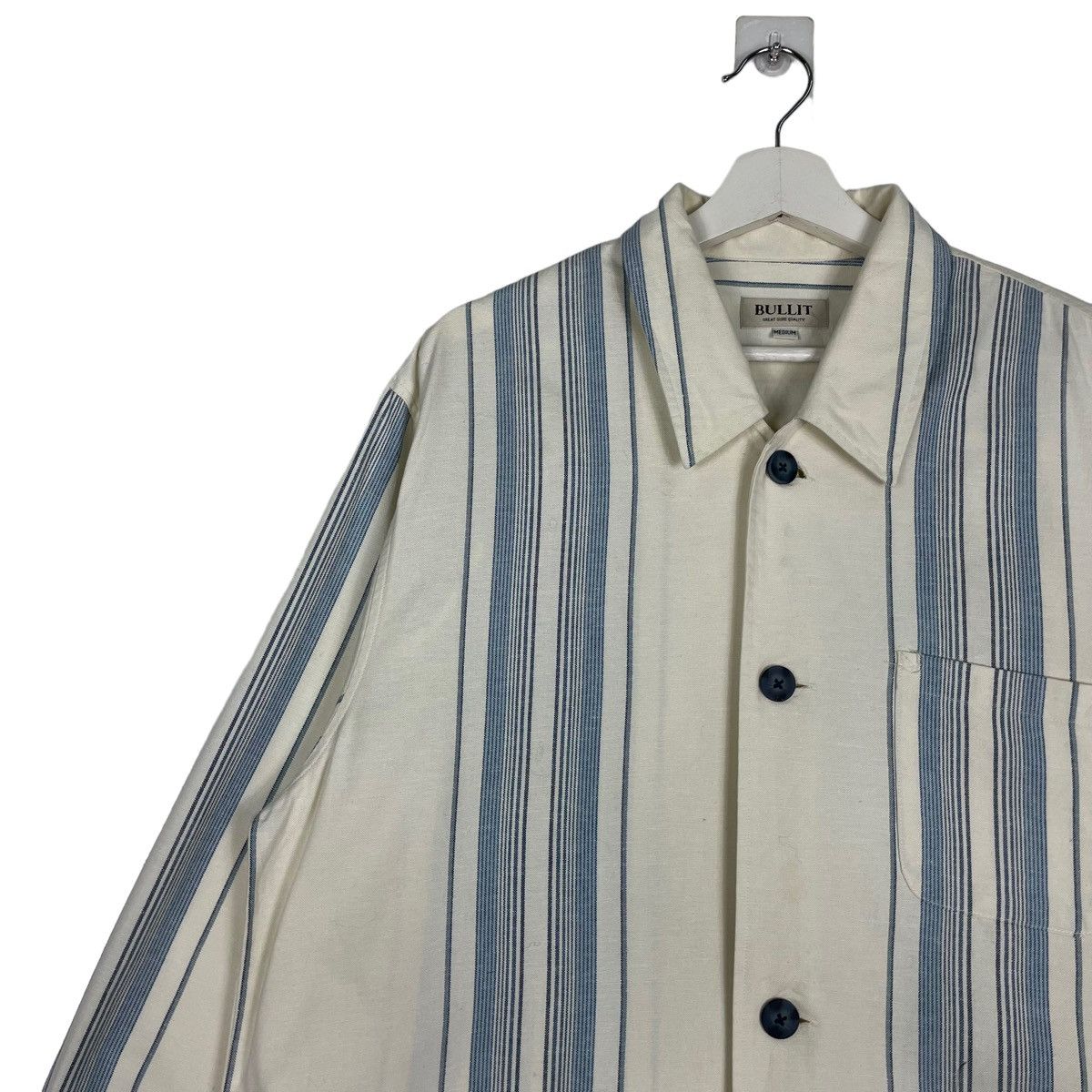 Issey Miyake × Japanese Brand × Vintage 💥80s BULLIT JAPAN BUTTON STRIPE CHORE JACKET Size US M / EU 48-50 / 2 - 6 Thumbnail