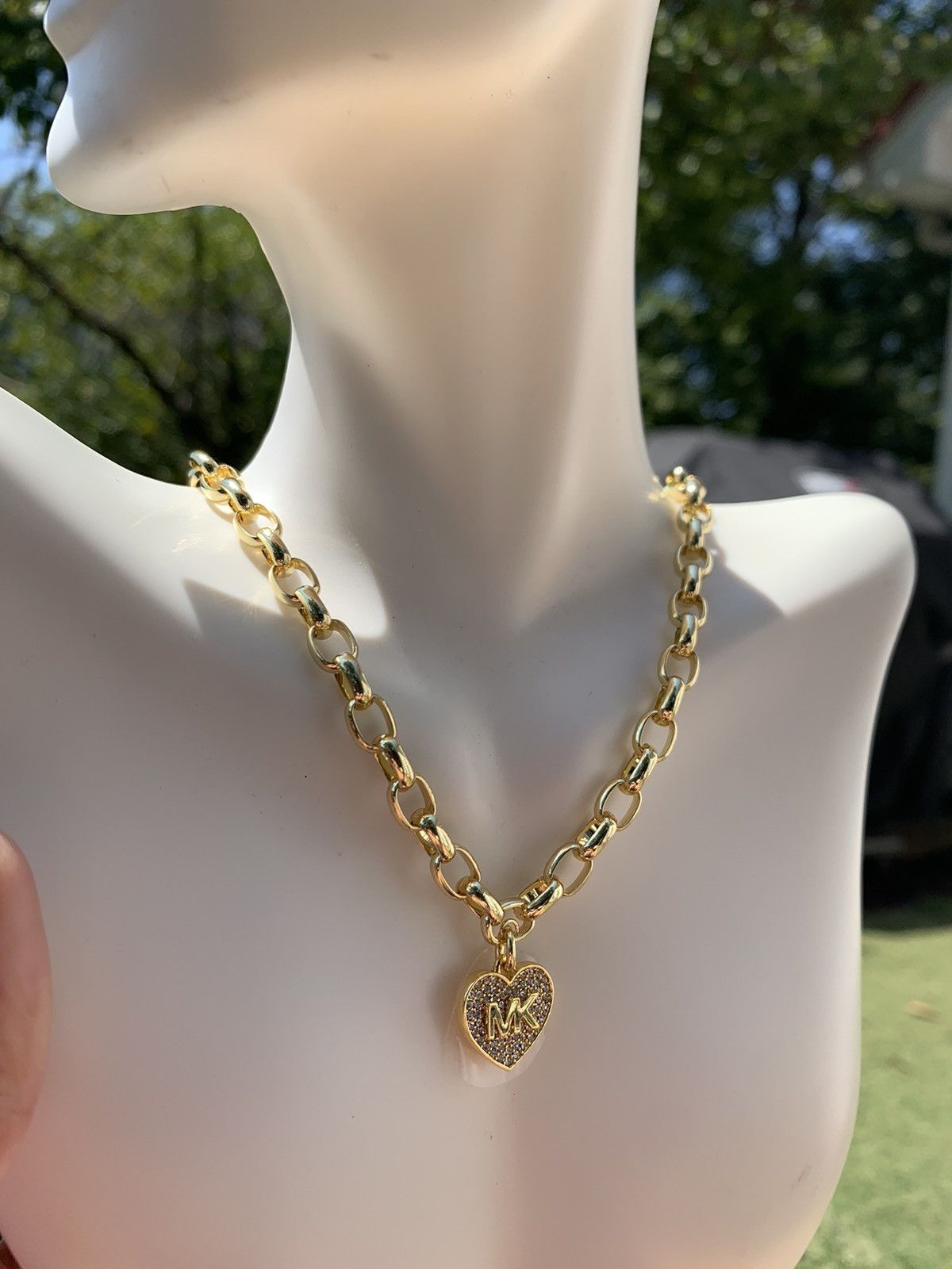 Michael Kors NWT Michael Kors Brass & Pavé Crystal MK Logo Heart Pendant Size ONE SIZE - 6 Thumbnail