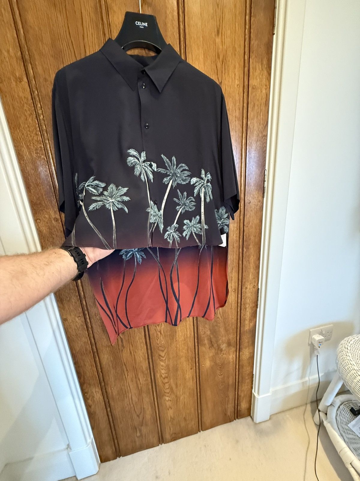 Celine $1.6k SS22 Celine Tailcoat palm tree Shirt in Silk Hedi 41 Size US L / EU 52-54 / 3 - 3 Thumbnail