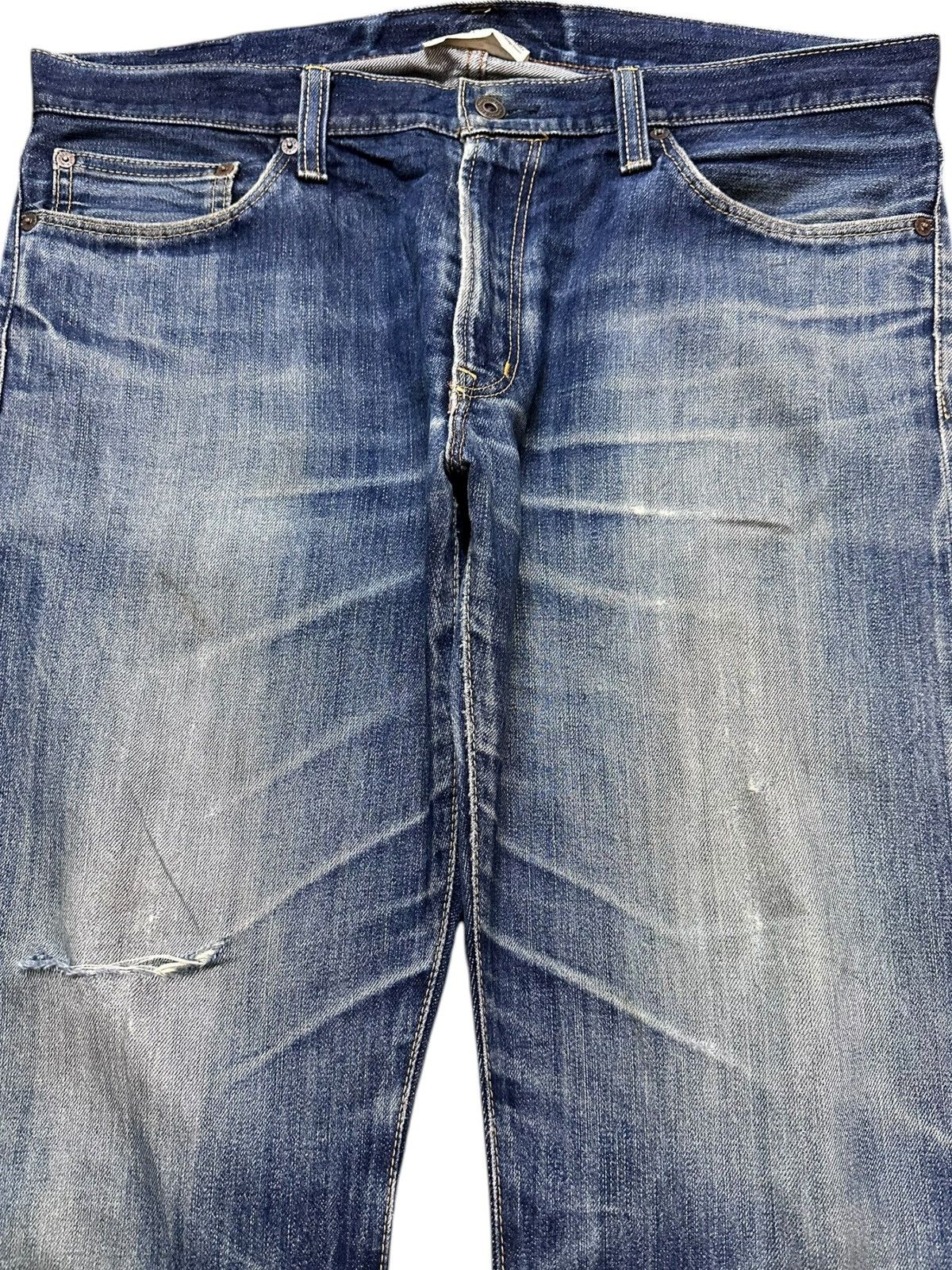 Japanese Brand Vintage Back Number Faded Whiskers Distressed Denim Size US 37 - 2 Thumbnail