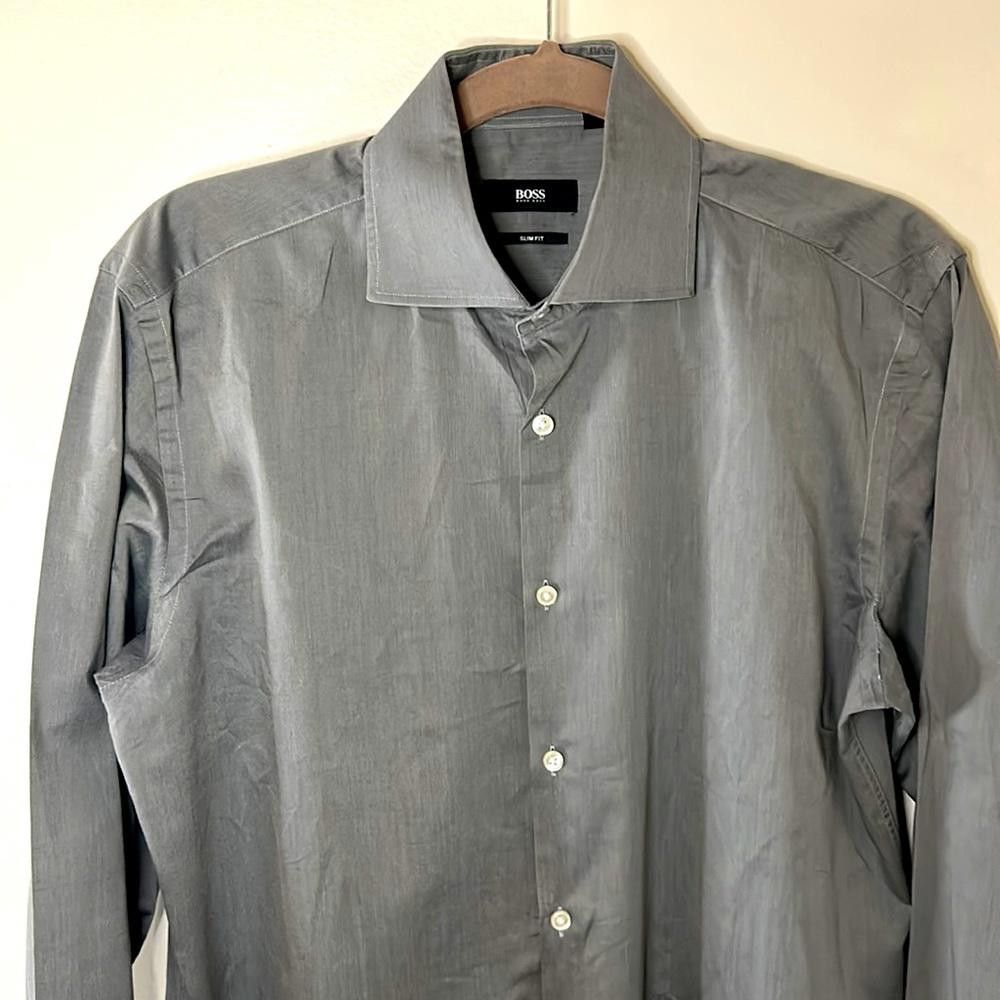 Hugo Boss Slim Fit Shirt- BOSS - size 15.5 - Gunmetal grey - 100% Ctn Size 38R - 3 Thumbnail