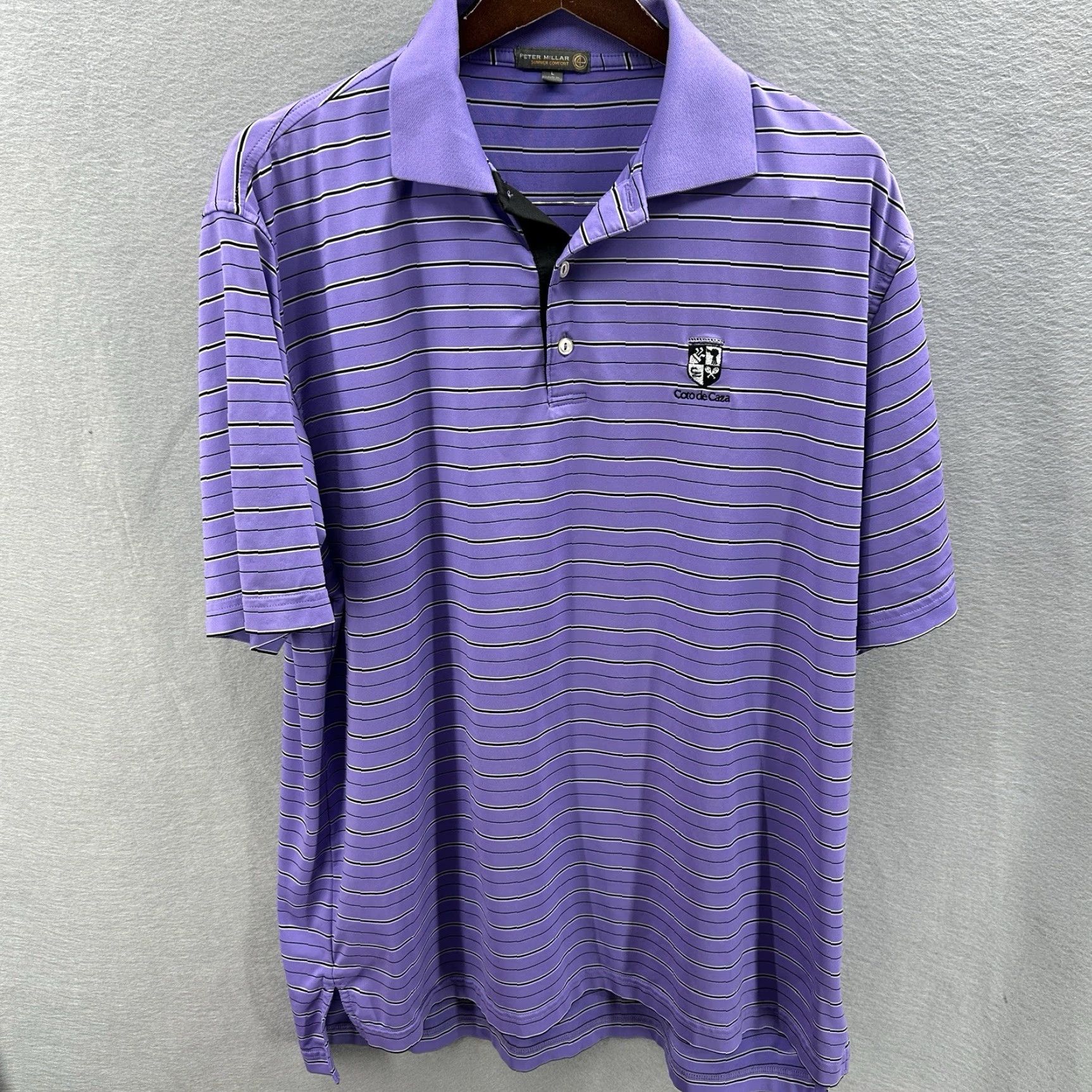 Footjoy FootJoy Polo Shirt Mens Large Purple Striped Golf Performance Coto De Caza READ Size US L / EU 52-54 / 3 - 2 Thumbnail