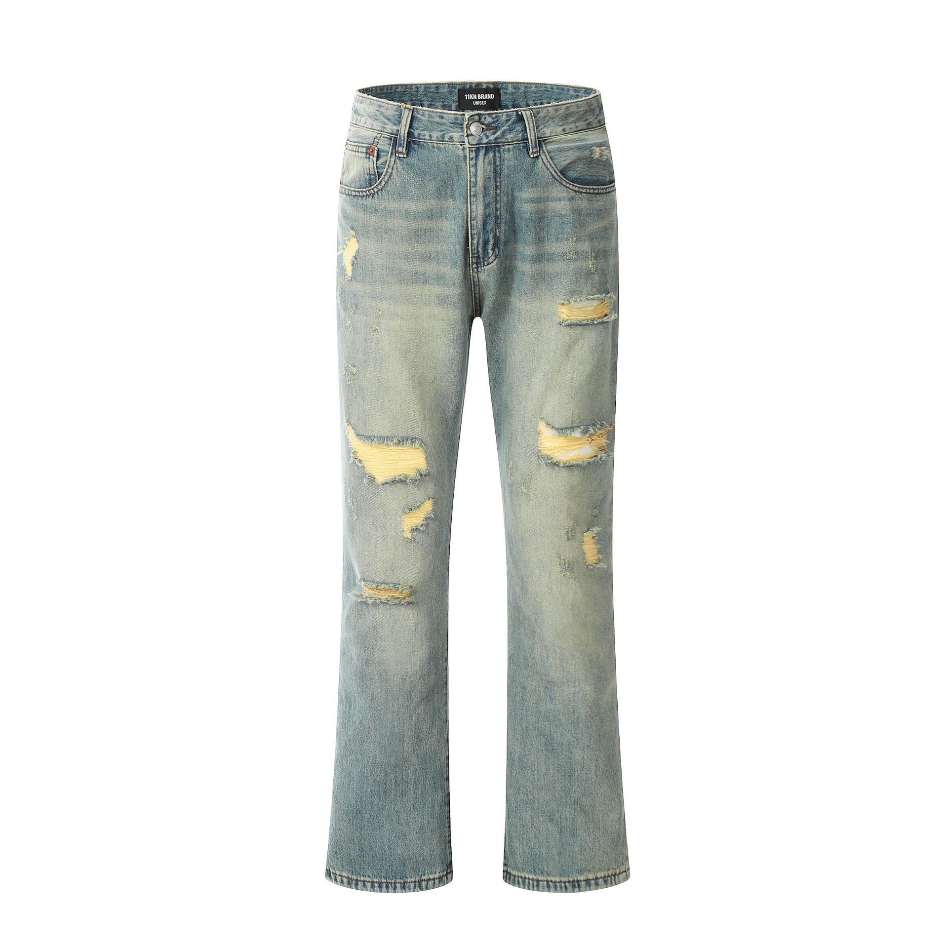 Japanese Brand Wide-leg washed straight whisker ripped cargo flared jeans Size US 32 / EU 48 - 1 Thumbnail