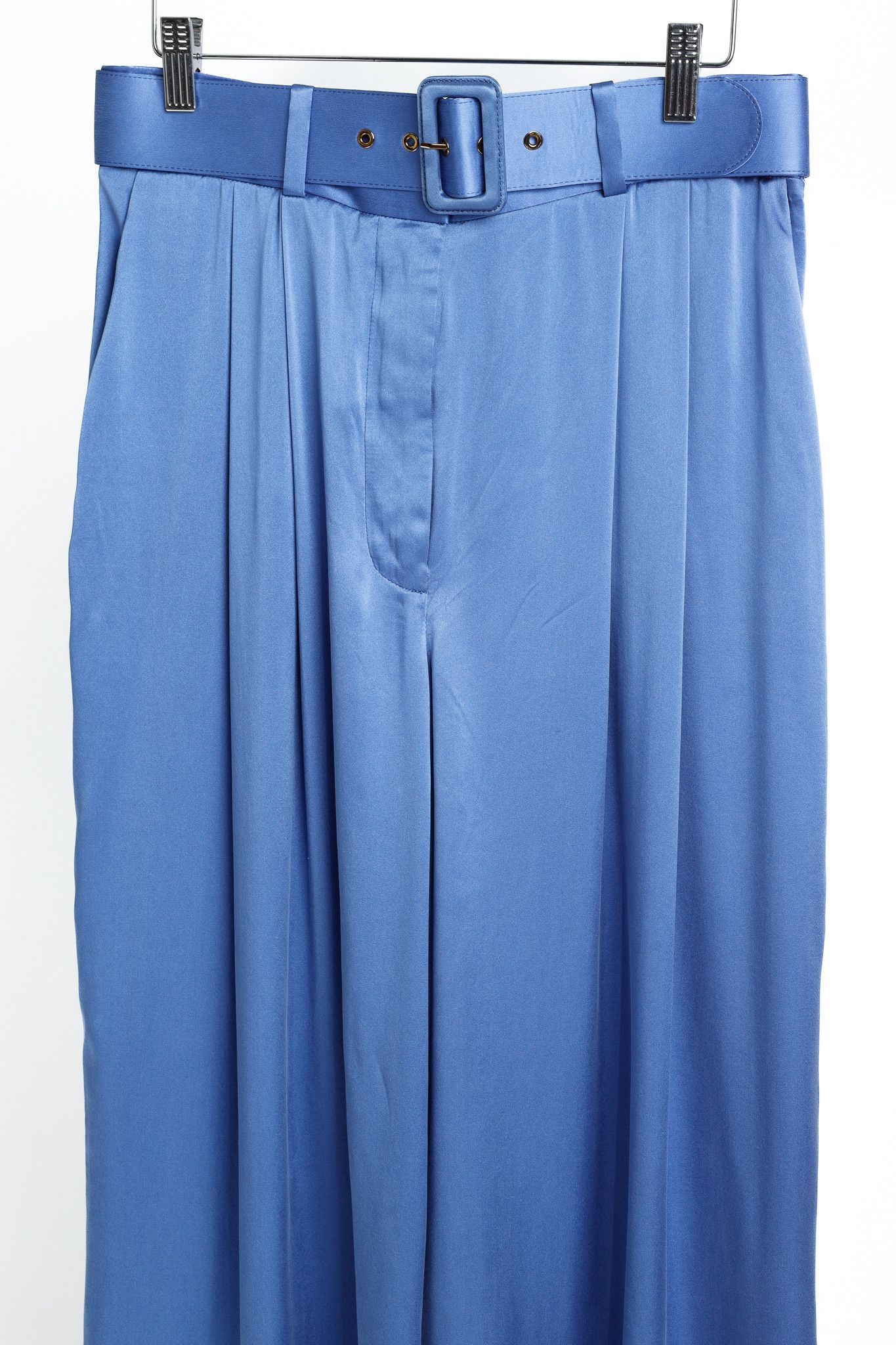 Zimmermann Zimmermann PF/24 Cornflower Belted Charmeuse Silk Tuck Pants Size 31" - 3 Thumbnail