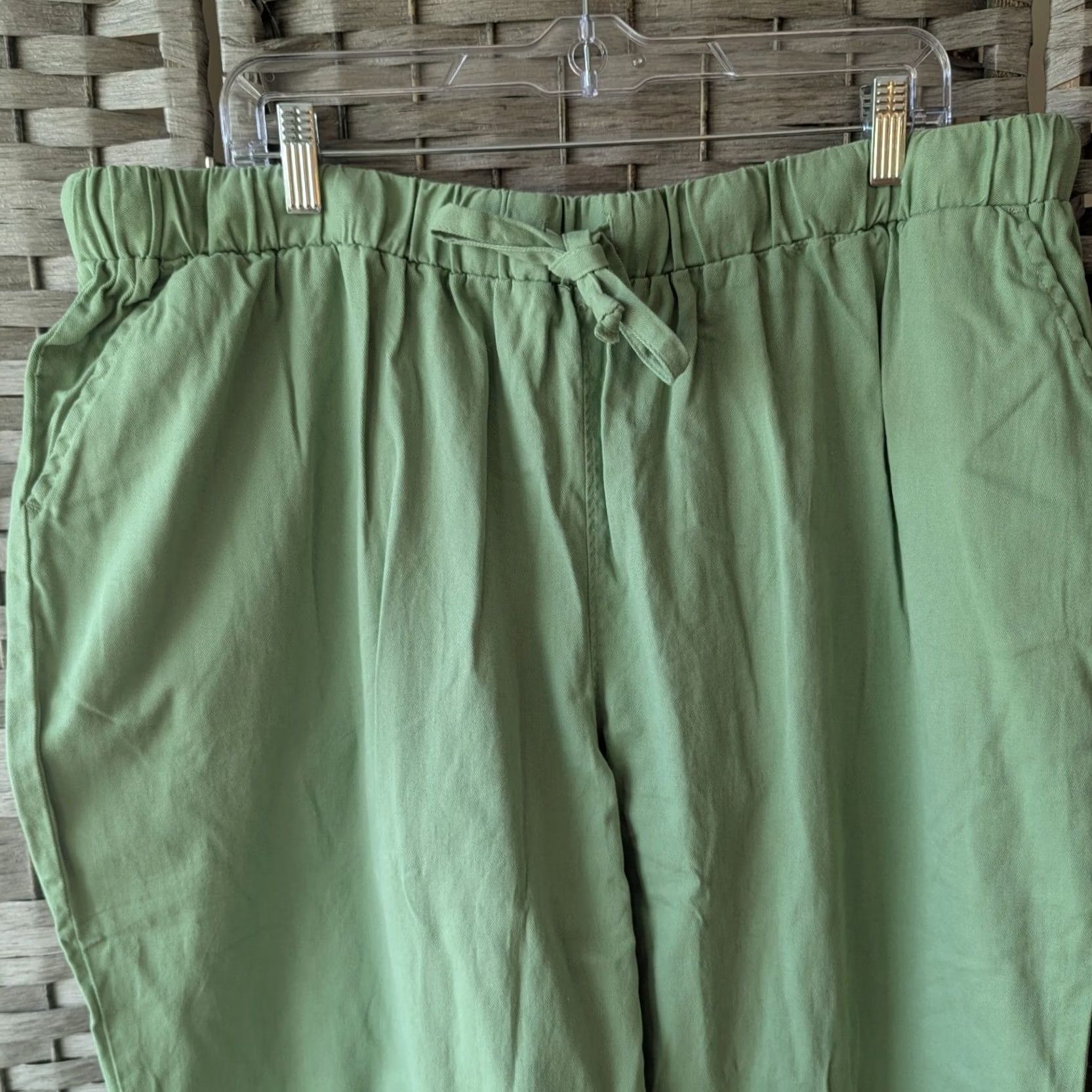 Vintage Sage Green 100% Cotton Twill Pants Womens 24W Pull On Elastic Waist Drawstring Pockets Casual Comfort Relaxed Fit Size 42" / US 20 - 2 Thumbnail
