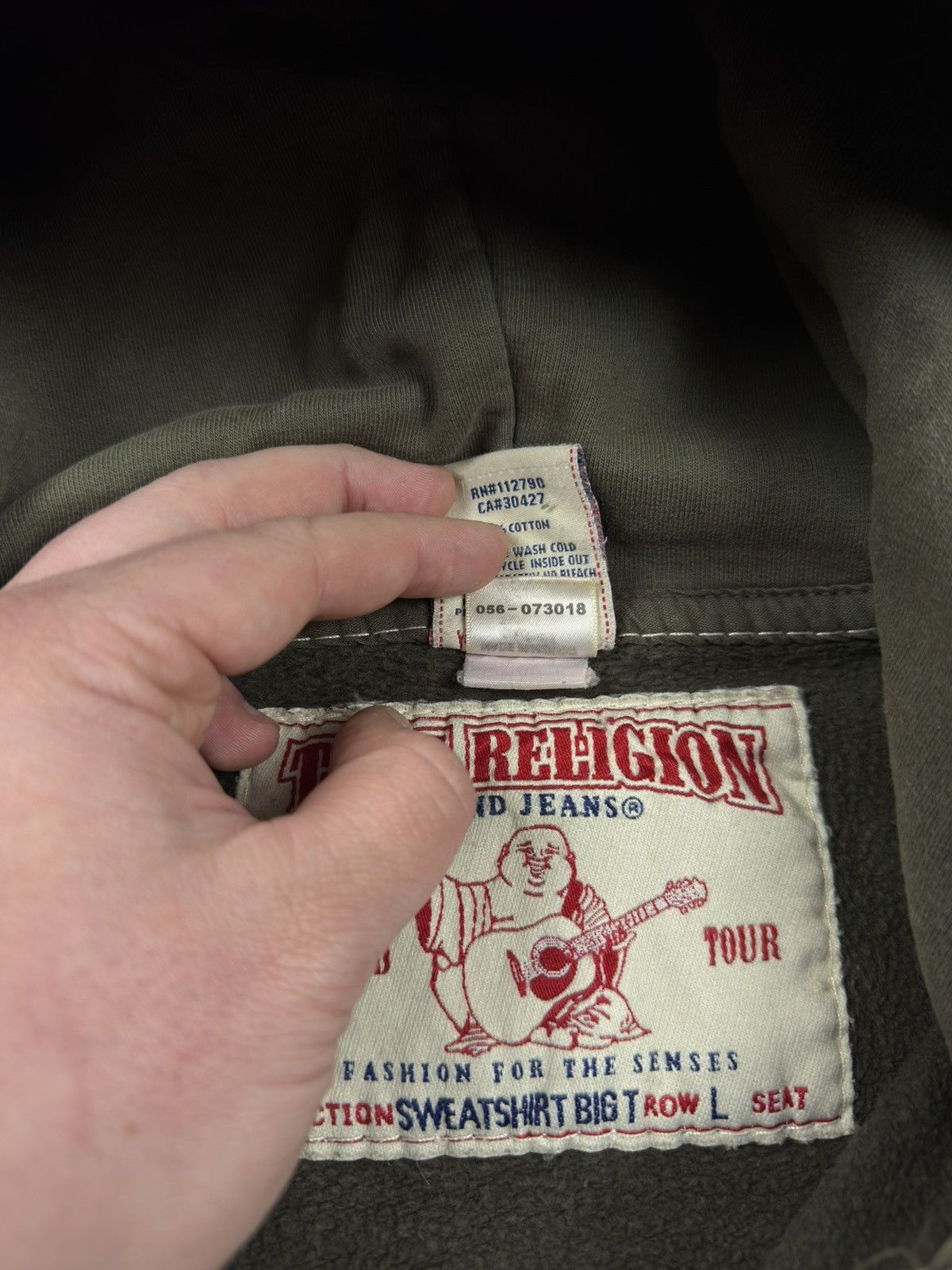 True Religion Vintage True Religion Zip Hoodie Big-T Khaki Washed Destroye Size US L / EU 52-54 / 3 - 20 Thumbnail