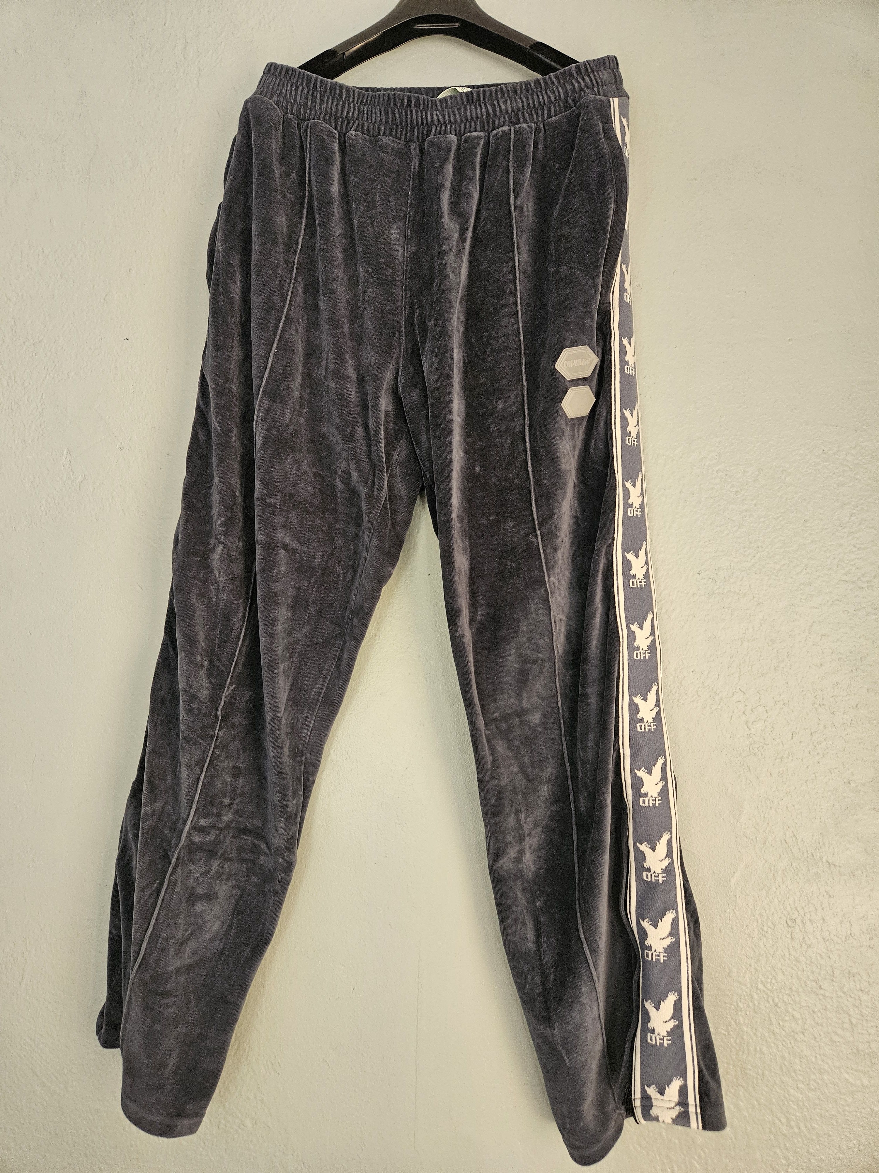 Off-White Eagle Logo Tape Blue Velour Sweatpants Size US 36 / EU 52 - 1 Thumbnail