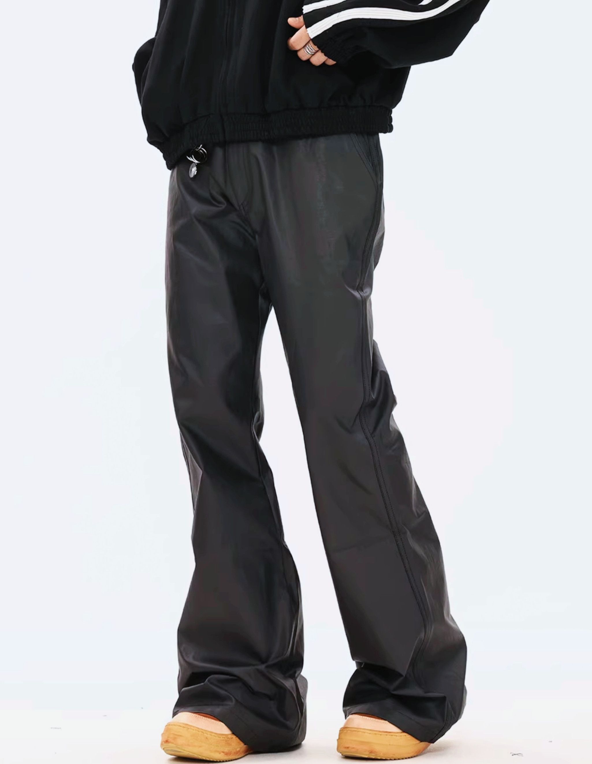 Leather Casual Wax PU Leather Straight Bottom Wide Leg Glossy Size US 35 - 1 Thumbnail