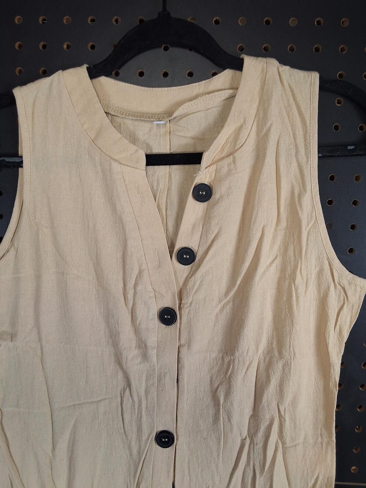 Other Boho Chic Tan Linen-Blend Wide Leg Button Front Jumpsuit - M Size ONE SIZE - 2 Thumbnail