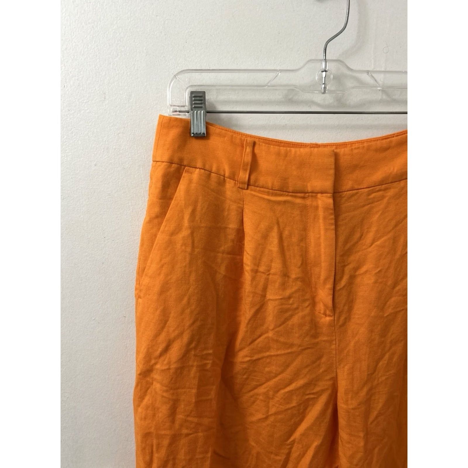 Loft LOFT Pants Womens 4 Orange Linen Blend Wide-Leg Pleated Trousers High Rise Size 27" / US 4 / IT 40 - 4 Thumbnail