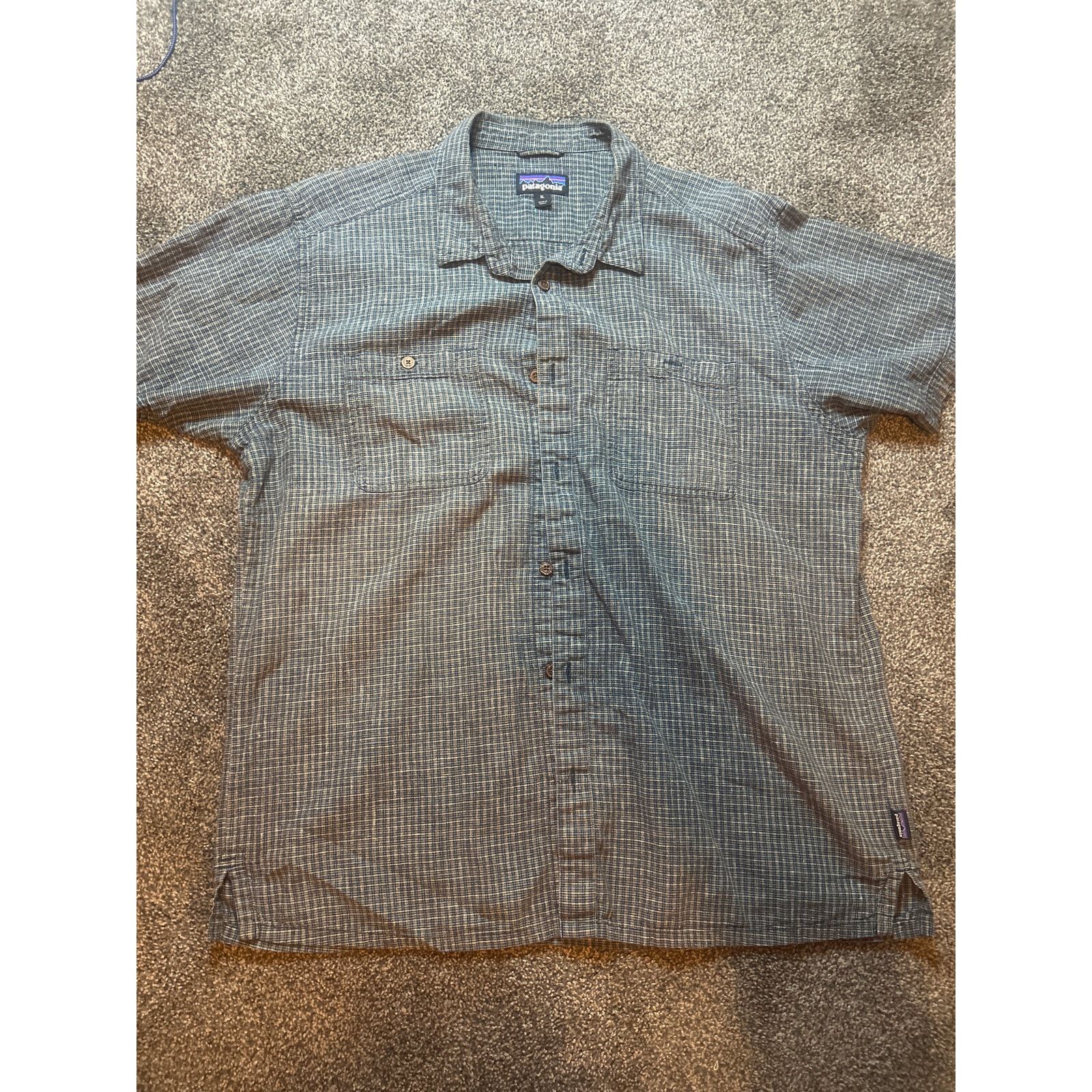 Patagonia Patagonia XL Blue Gray Plaid Short Sleeve Button Up Hemp Cot Size US XL / EU 56 / 4 - 1 Thumbnail
