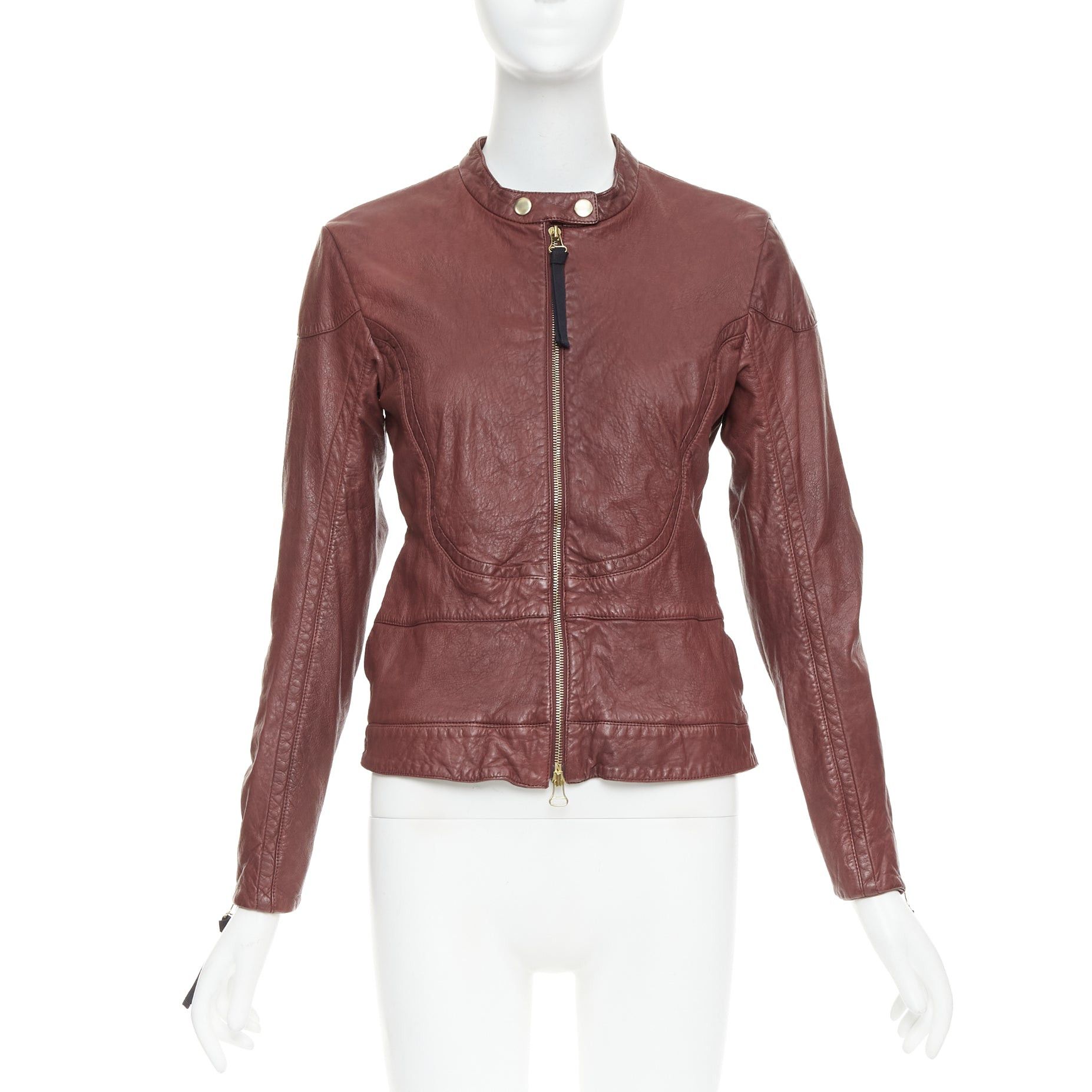Marni MARNI 2012 burgundy crinkled lamb leather wool lining moto biker jacket IT42 M Size M / US 6-8 / IT 42-44 - 1 Thumbnail