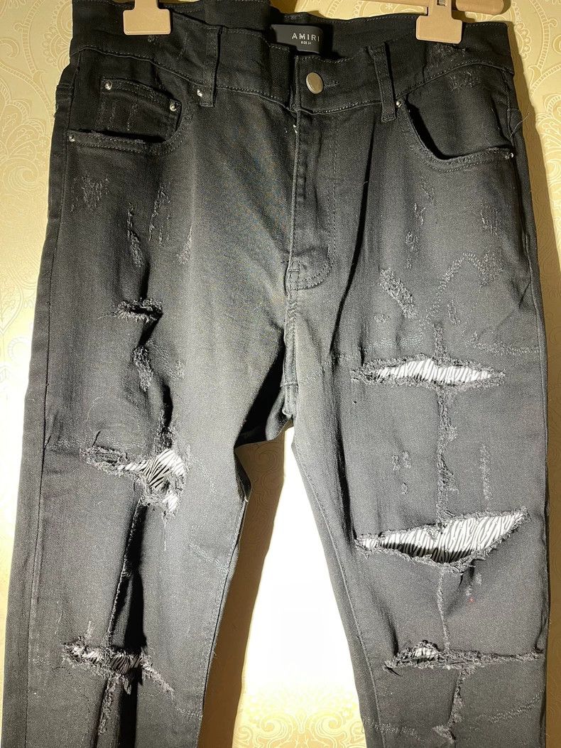 Amiri Amiri Black Cotton Destroyed Mixed Fabric Denim Pants Size US 34 / EU 50 - 3 Thumbnail