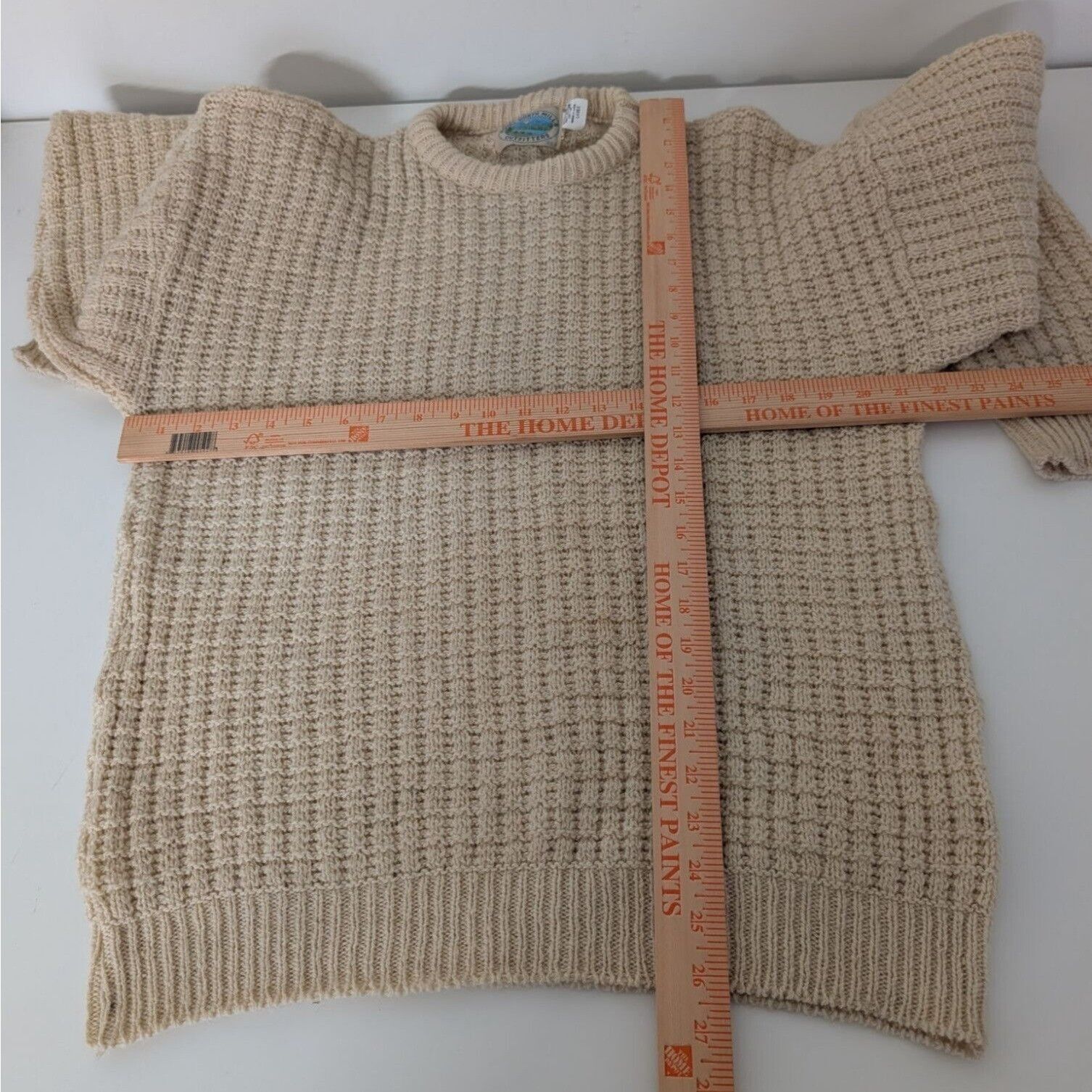 Designer Vintage Fisherman Sweater Mens Large Cream Wool Blend Long Size US L / EU 52-54 / 3 - 7 Thumbnail