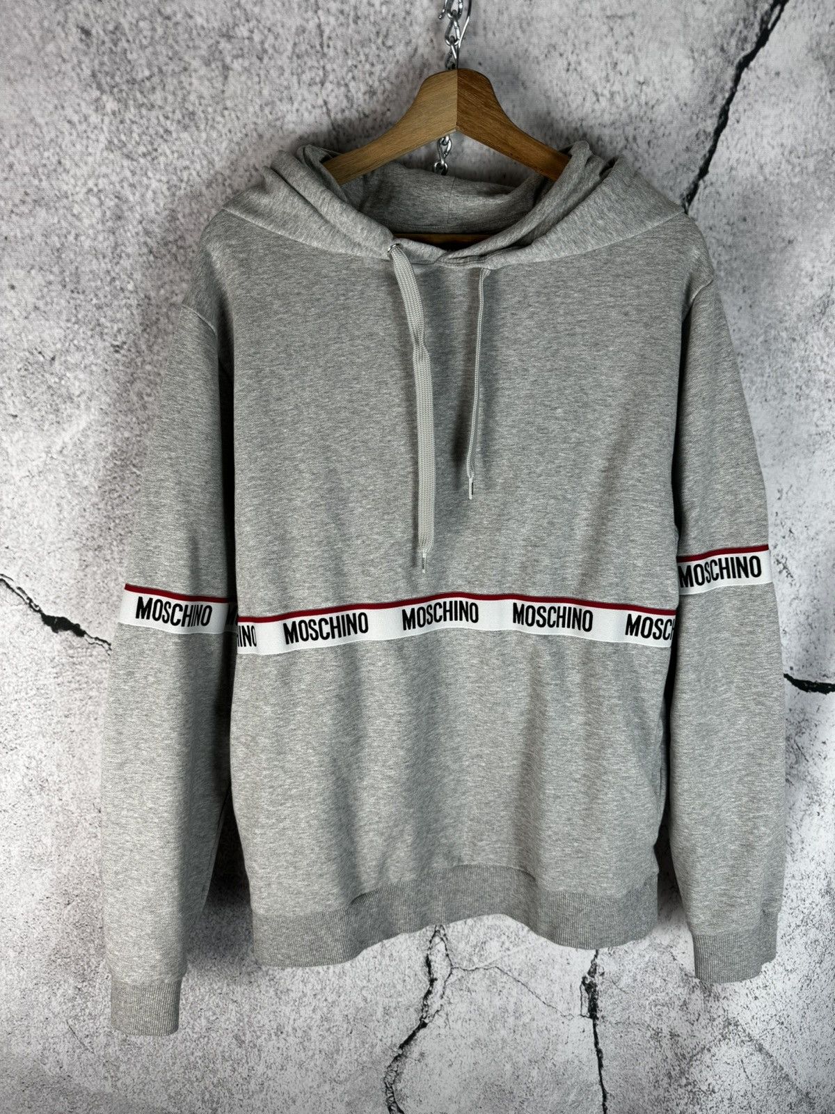 Moschino tape best sale hoodie grey