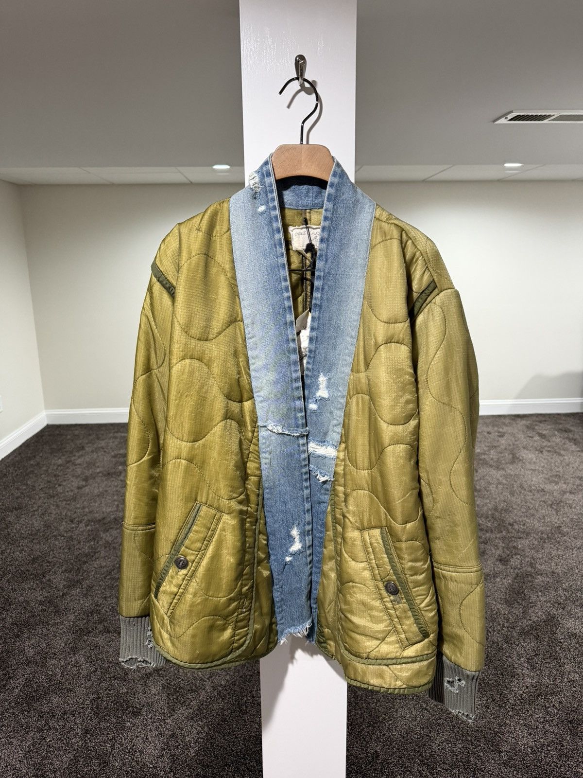 Greg Lauren Greg Lauren Kimono Green Quilt / Blue Denim Distress Jacket Size US L / EU 52-54 / 3 - 1 Thumbnail